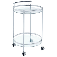 Tampa Furniture Outlet - Coaster - Chrissy Round Glass Shelf Metal Bar Cart Chrome - 181367