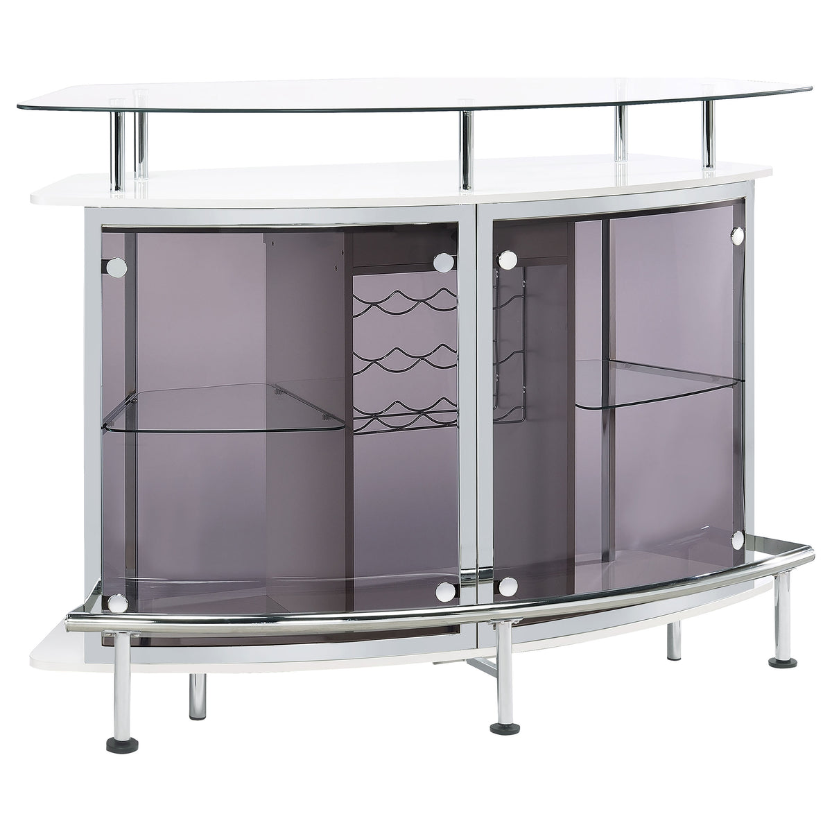 Tampa Furniture Outlet - Coaster - Gideon Curved Glass Top Home Bar Cabinet White High Gloss - 182235