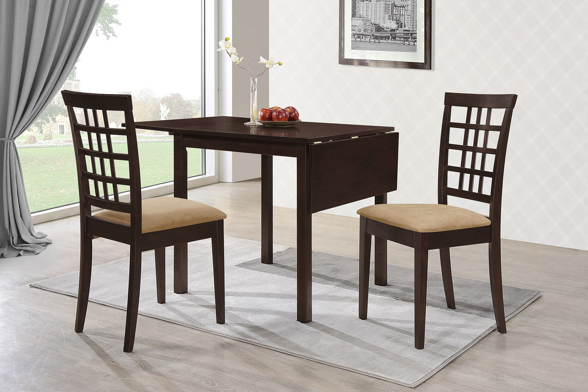 Tampa Furniture Outlet - Coaster - Kelso 3-piece Drop Leaf Dining Table Set Cappuccino and Tan - 190821-S3