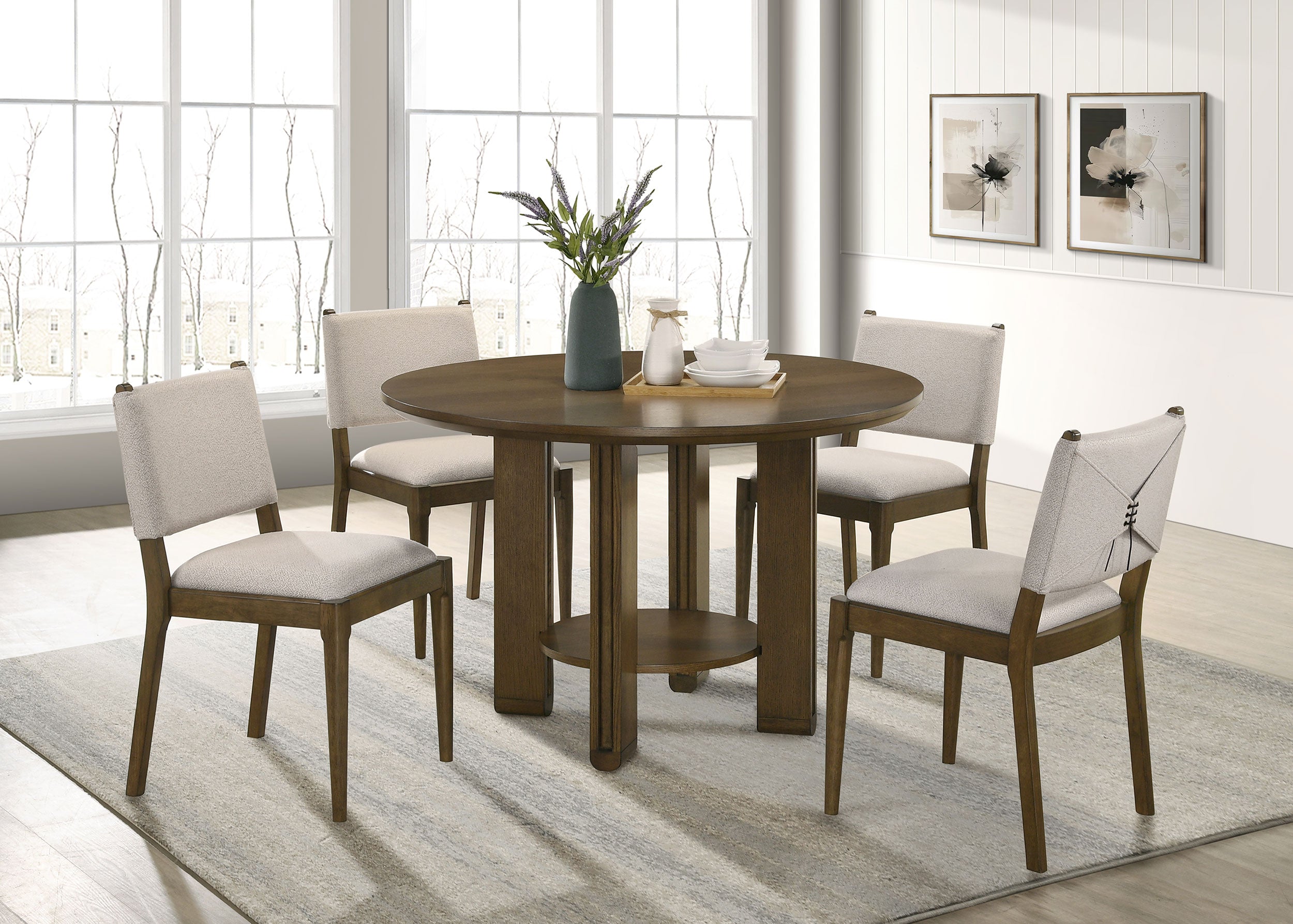Tampa Furniture Outlet - Coaster - Ottowa 5-piece Round Wood Dining Room Table Set Brown - 193660-S5