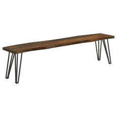 Tampa Furniture Outlet - Coaster - Neve Live Edge Wood Dining Bench Hairpin Legs Grey Sheesham - 193863