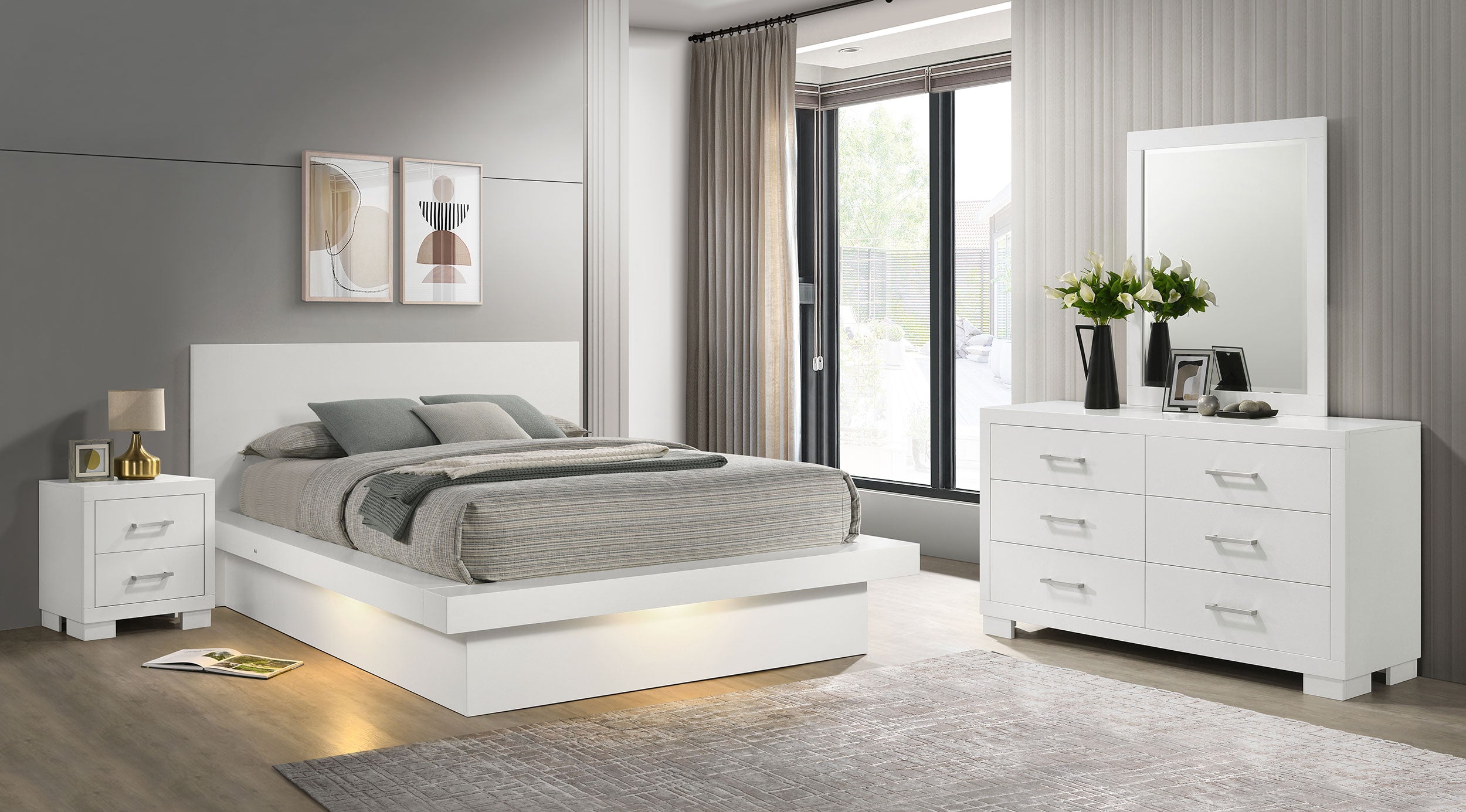 Tampa Furniture Outlet - Coaster - Jessica 4-piece Queen LED Bedroom Set Snow White - 202990Q-S4