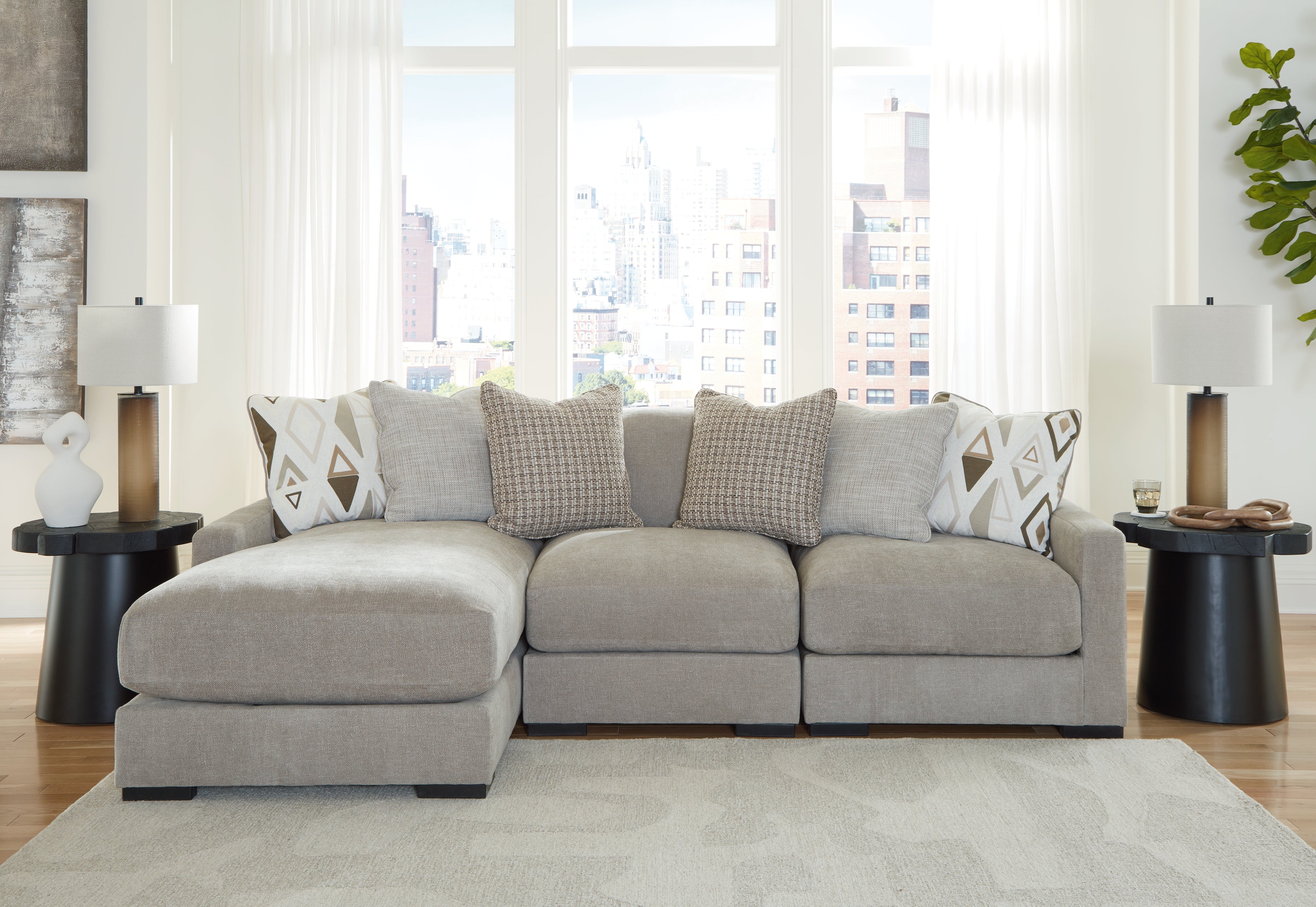 Tampa Furniture Outlet Lutz - Ashley Furniture - Aslan Court Sectional - RAF 3-Piece Sofa Sectional with Chaise / Flax - 20305S3