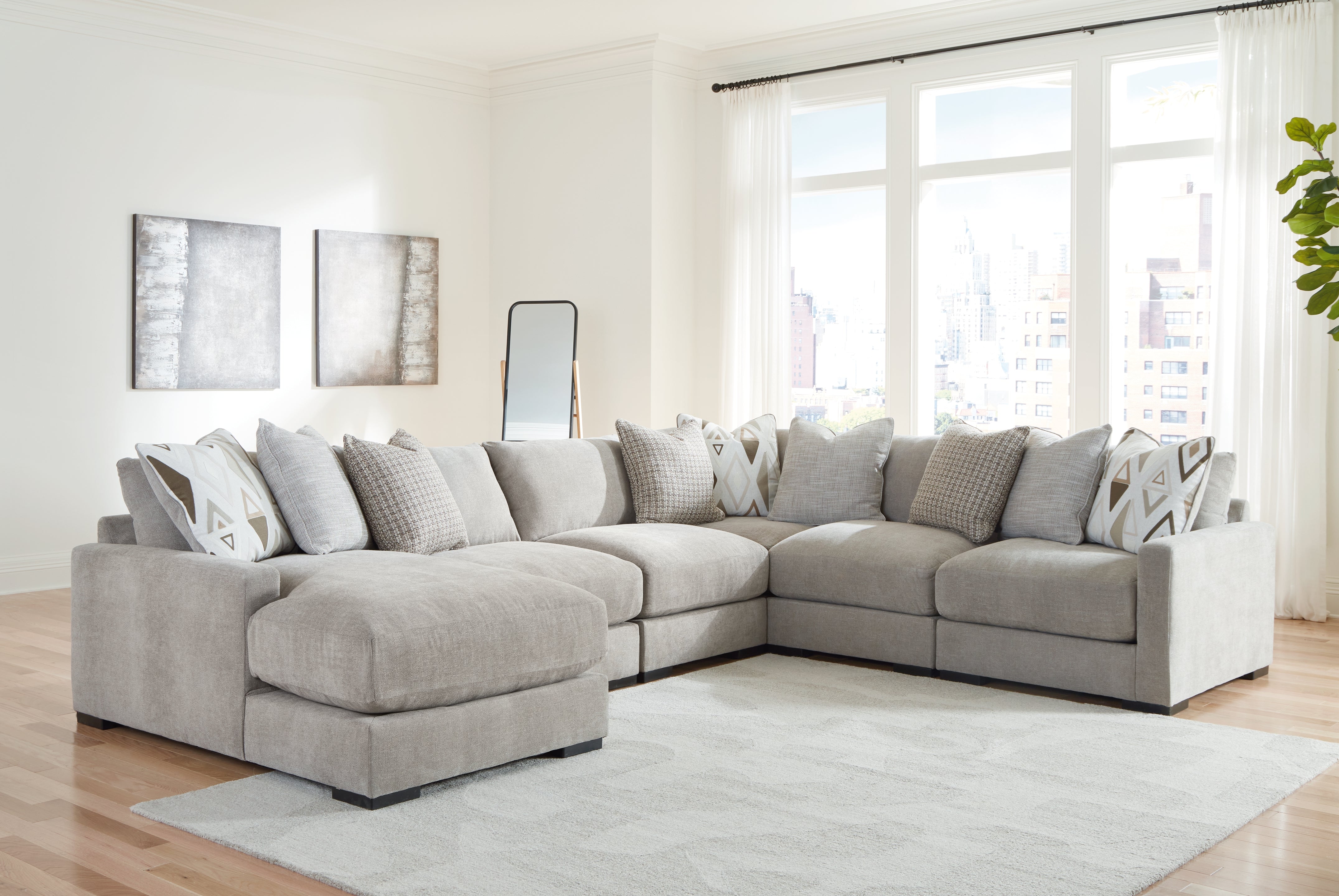Tampa Furniture Outlet Lutz - Ashley Furniture - Aslan Court Sectional - RAF 6-Piece Sectional with Chaise / Flax - 20305S8