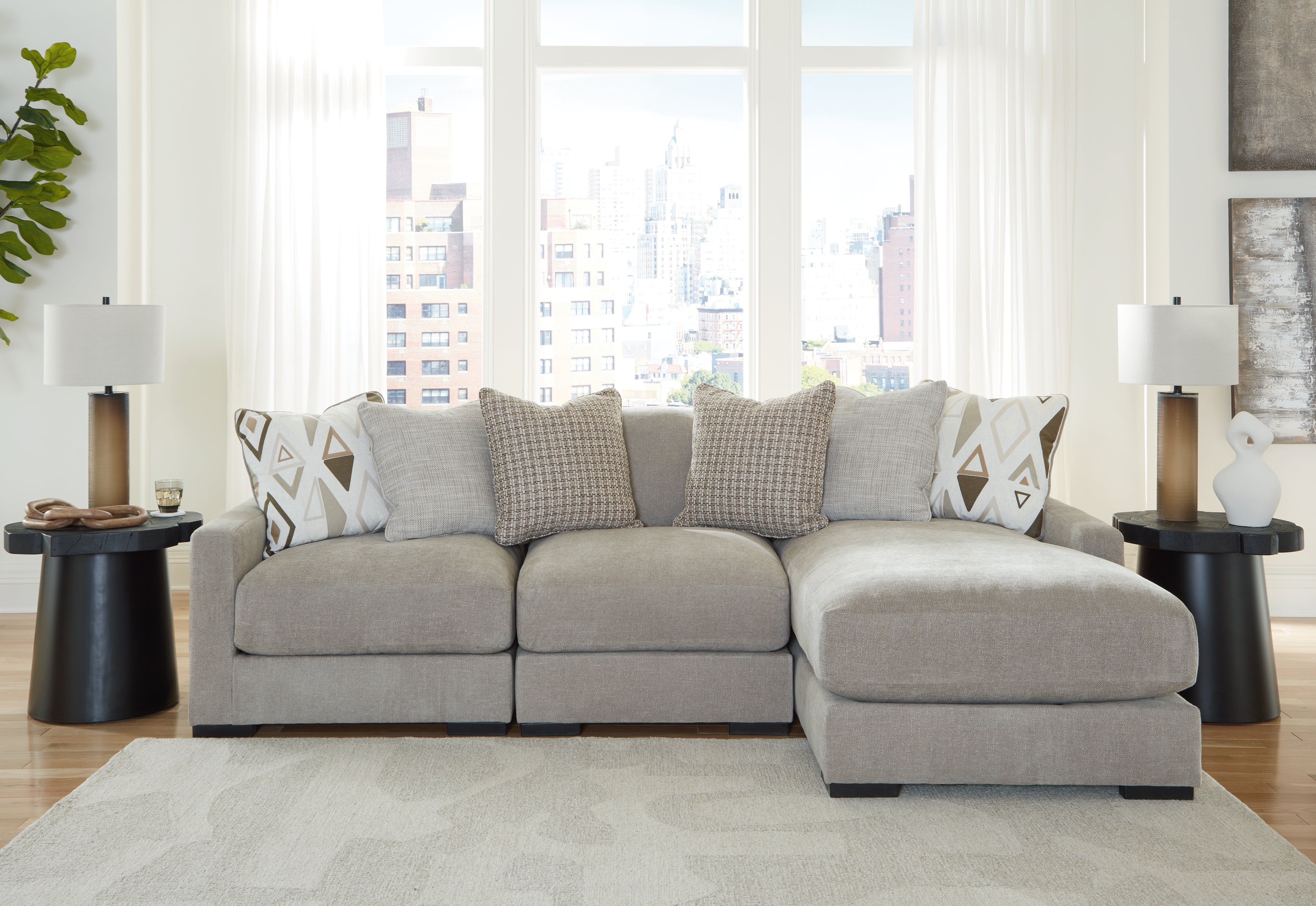 Tampa Furniture Outlet Lutz - Ashley Furniture - Aslan Court Sectional - RAF 3-Piece Sofa Sectional with Chaise / Pebble - 20305S4