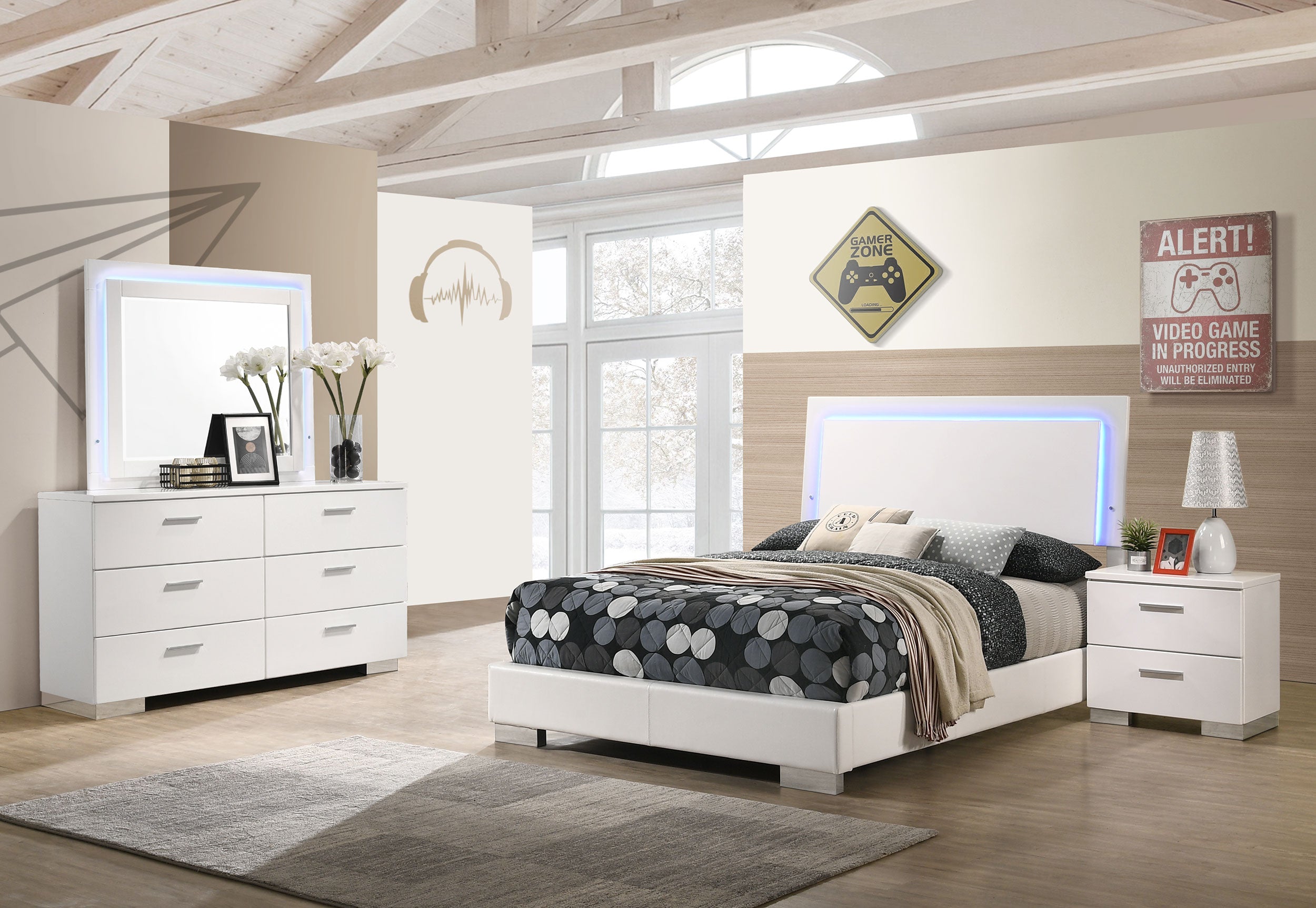 Tampa Furniture Outlet - Coaster - Felicity 4-piece Full Bedroom Set White High Gloss - 203500F-S4L