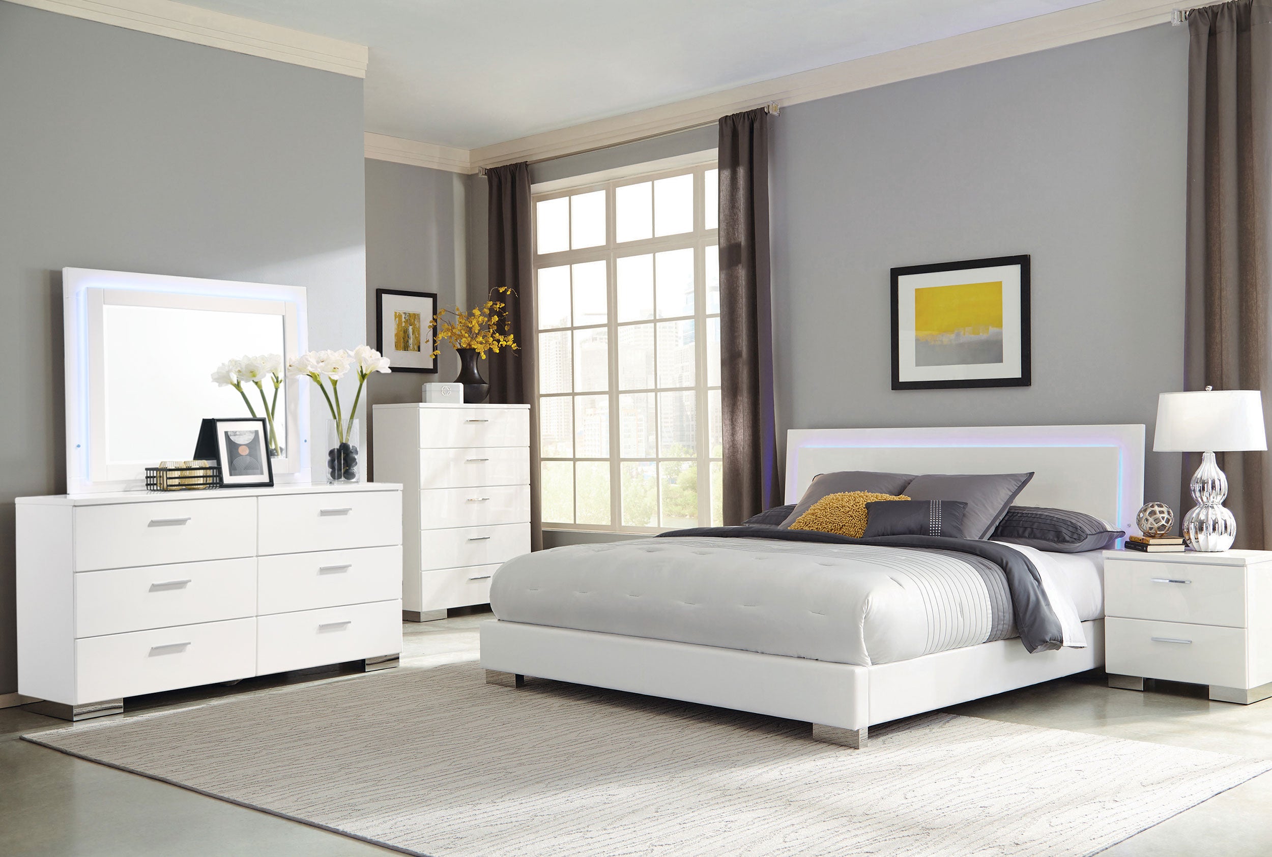 Tampa Furniture Outlet - Coaster - Felicity 5-piece California King Bedroom Set White Gloss - 203500KW-S5L