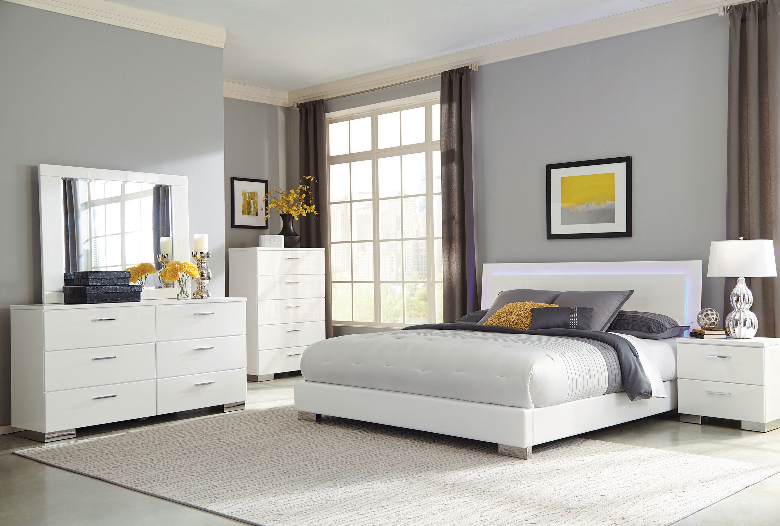 Tampa Furniture Outlet - Coaster - Felicity 5-piece Queen Bedroom Set White High Gloss - 203500Q-S5