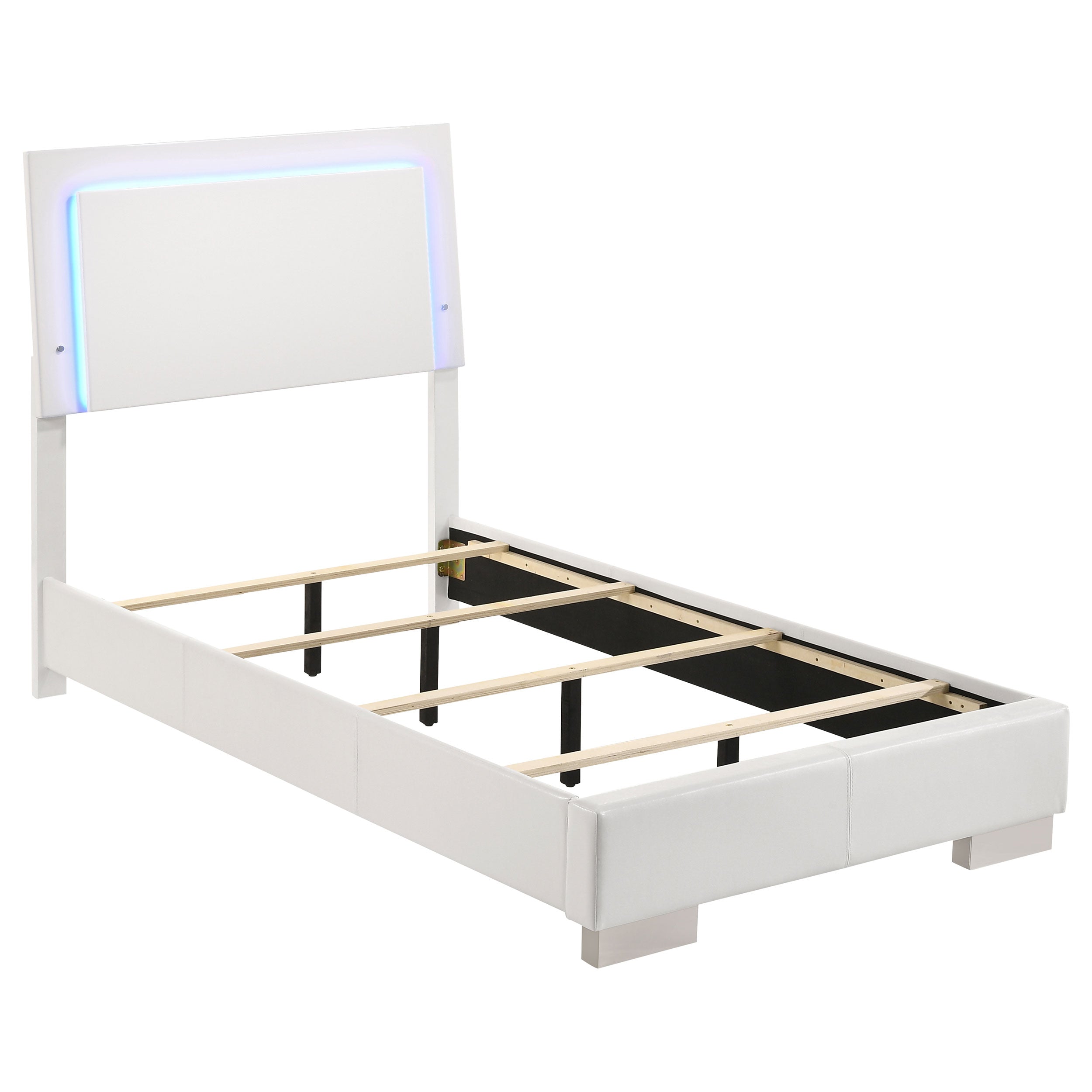 Tampa Furniture Outlet - Coaster - Felicity Wood Twin LED Panel Bed White High Gloss - 203500T