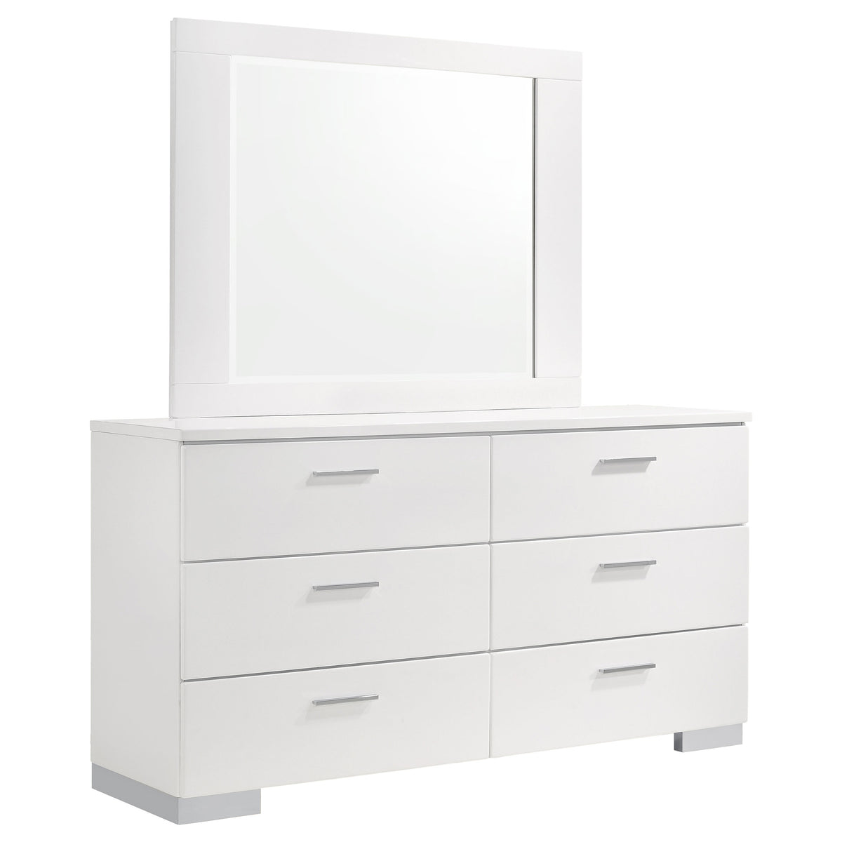 Tampa Furniture Outlet - Coaster - Felicity 6-drawer Wood Dresser with Mirror White High Gloss - 203503M