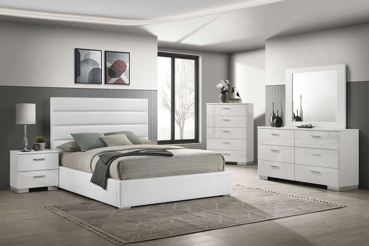 Tampa Furniture Outlet - Coaster - Felicity 5-piece California King Bedroom Set White High Gloss - 203511KW-S5