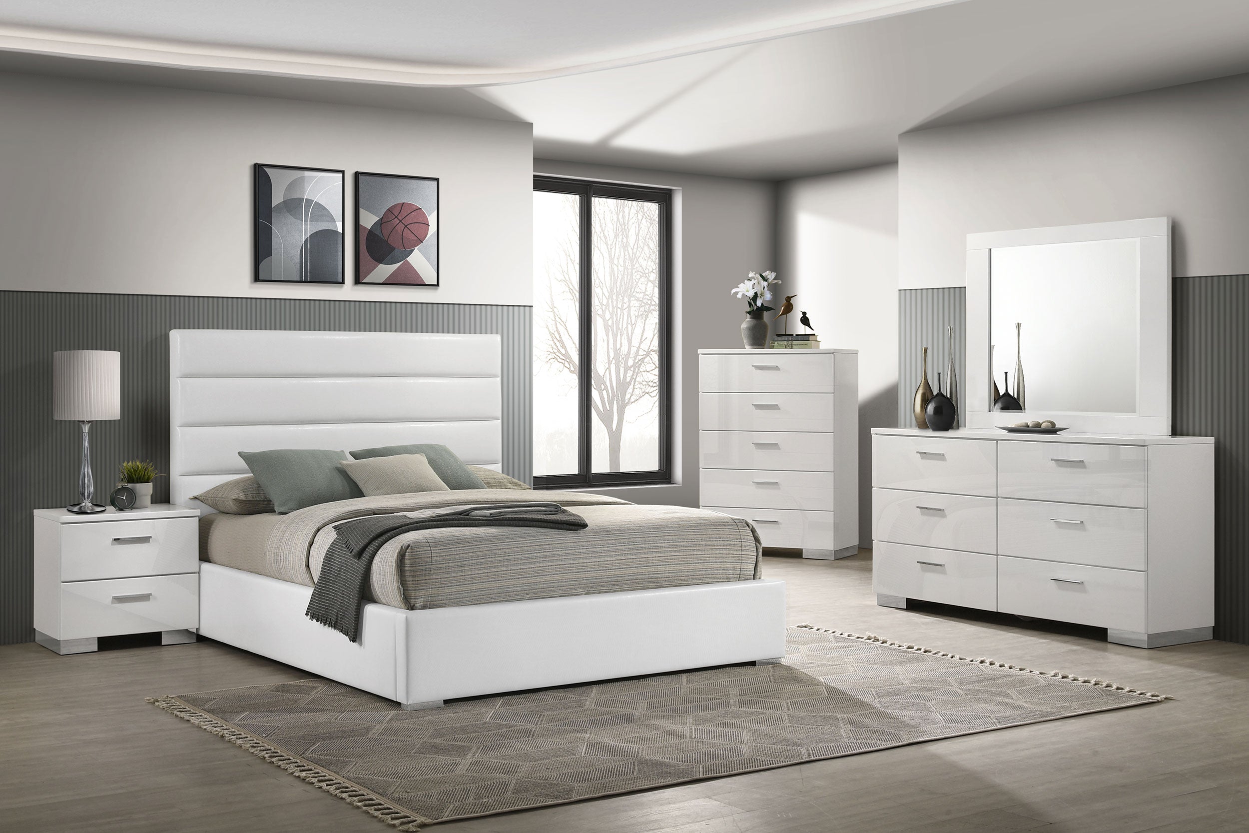 Tampa Furniture Outlet - Coaster - Felicity 5-piece Queen Bedroom Set White High Gloss - 203511Q-S5