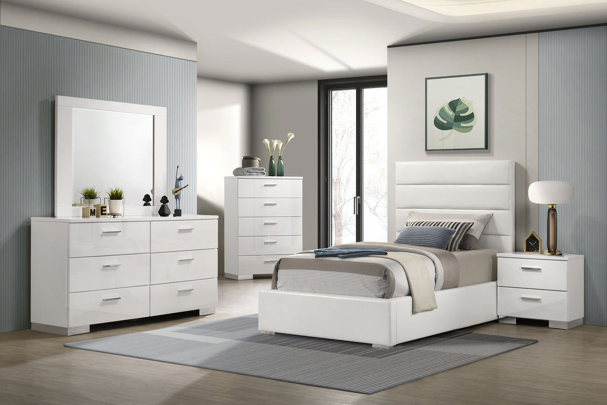 Tampa Furniture Outlet - Coaster - Felicity 5-piece Twin Bedroom Set White High Gloss - 203511T-S5
