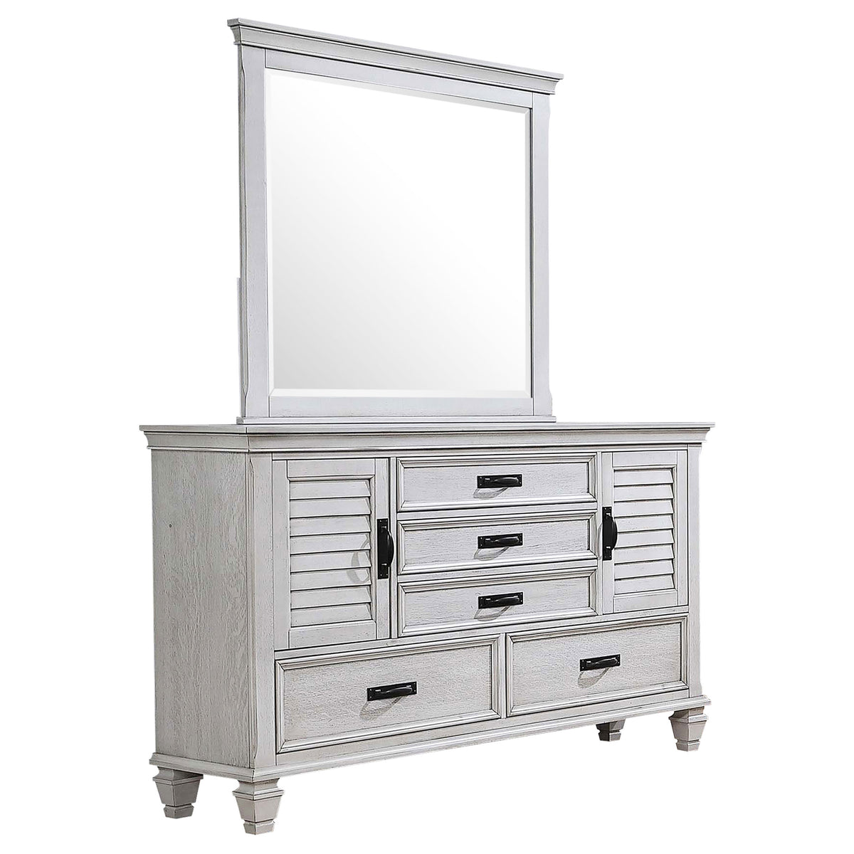 Tampa Furniture Outlet - Coaster - Franco 5-drawer Dresser with Mirror Distressed White - 205333M