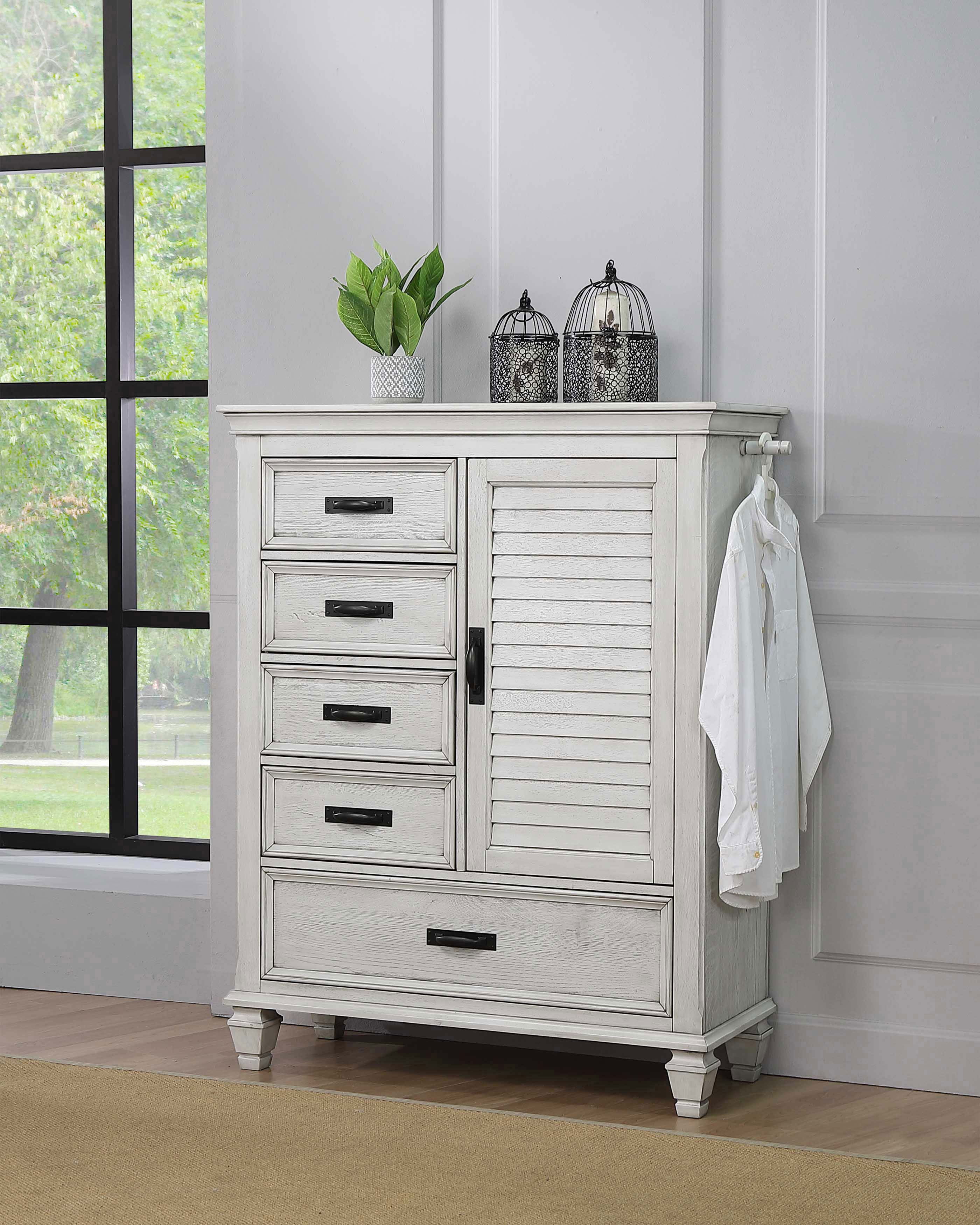Tampa Furniture Outlet - Coaster - Franco 5-drawer Door Chest Distressed White - 205338