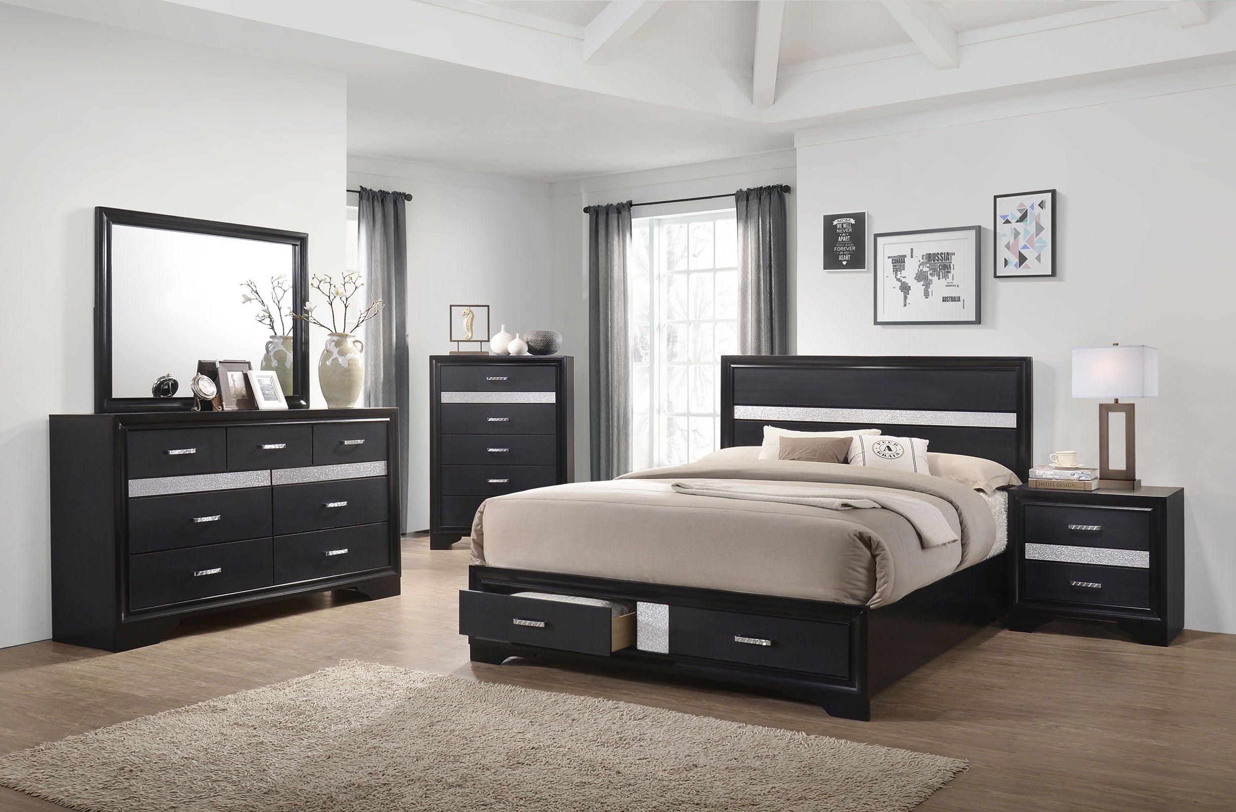 Tampa Furniture Outlet - Coaster - Miranda 5-piece California King Bedroom Set Black - 206361KW-S5
