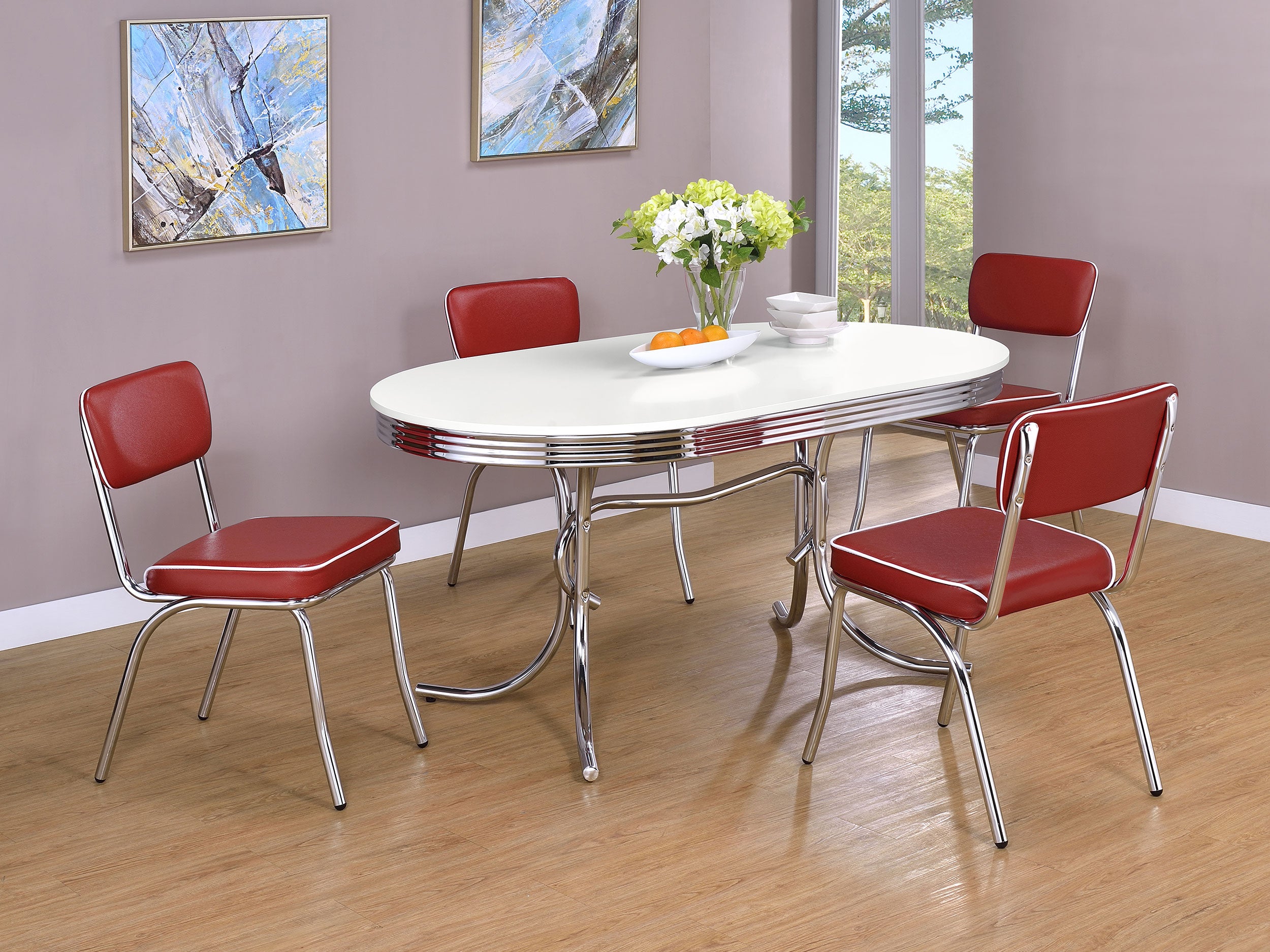 Tampa Furniture Outlet - Coaster - Retro 5-piece Oval Dining Table Set White and Red - 2065-S5R