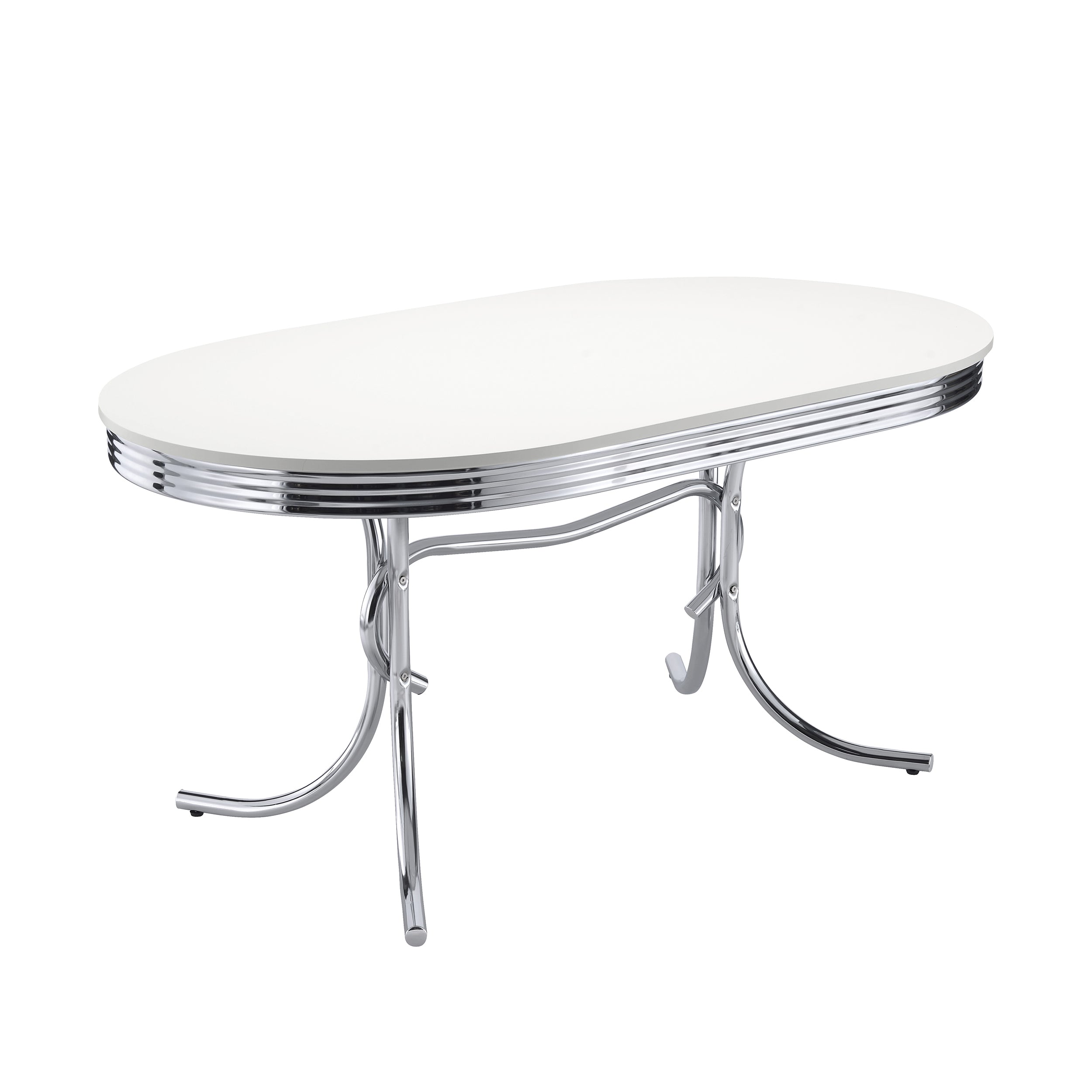 Tampa Furniture Outlet - Coaster - Retro Oval 60-inch Wood Top Dining Table White and Chrome - 2065