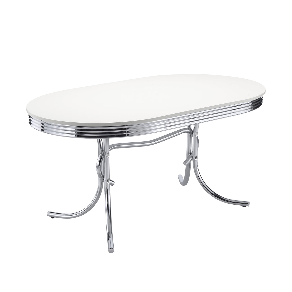 Tampa Furniture Outlet - Coaster - Retro Oval 60-inch Wood Top Dining Table White and Chrome - 2065