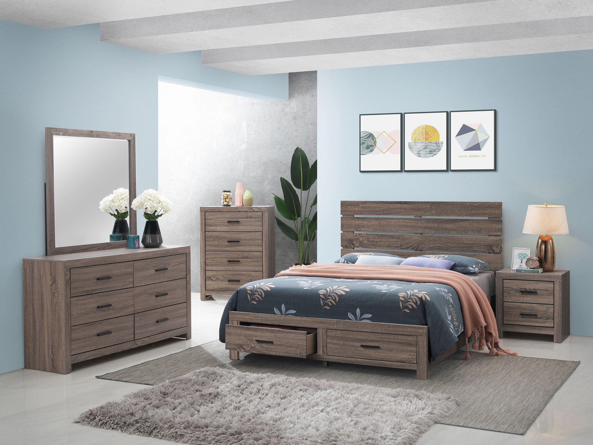 Tampa Furniture Outlet - Coaster - Brantford 5-piece Eastern King Bedroom Set Barrel Oak - 207040KE-S5