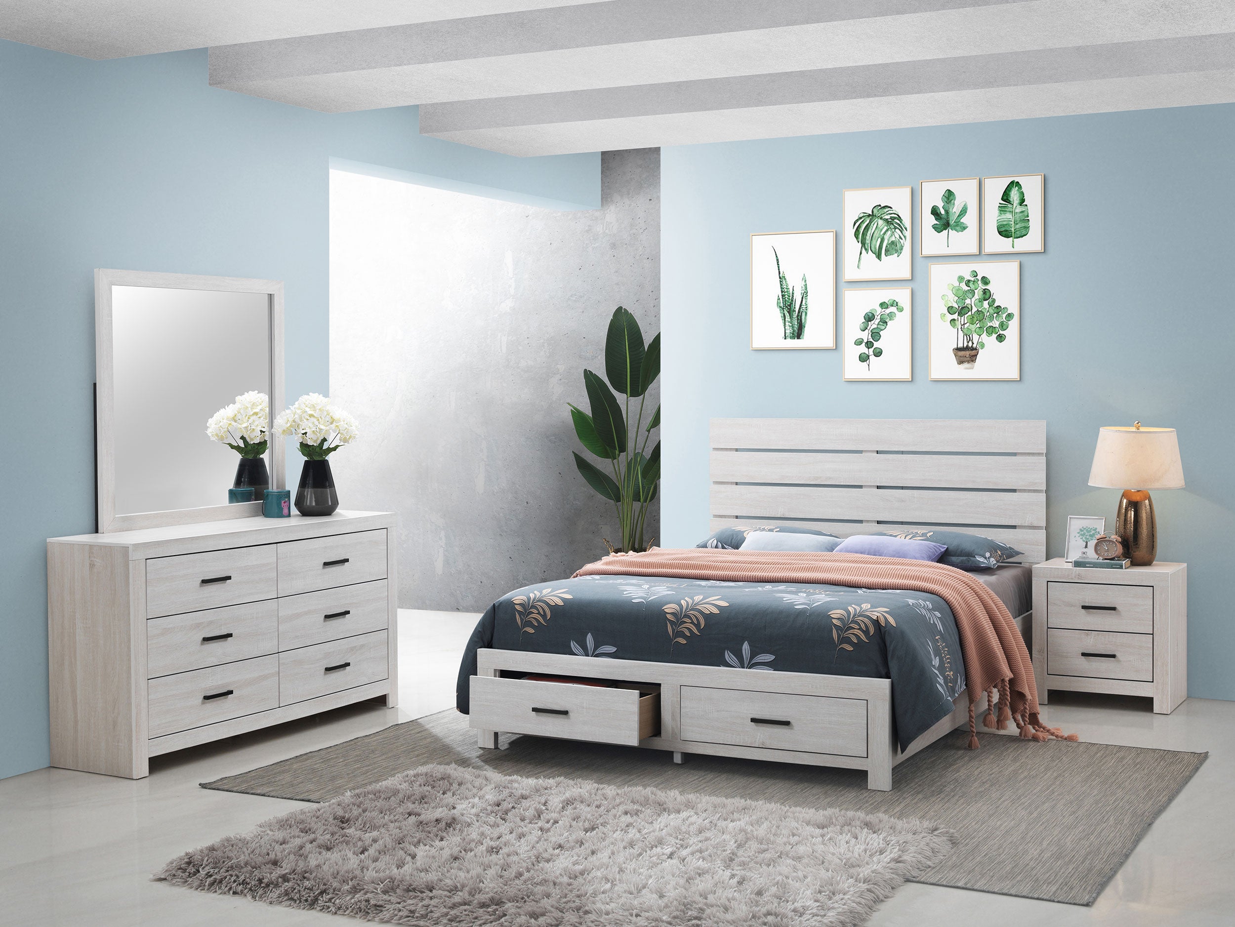 Tampa Furniture Outlet - Coaster - Brantford 4-piece Eastern King Bedroom Set Coastal White - 207050KE-S4