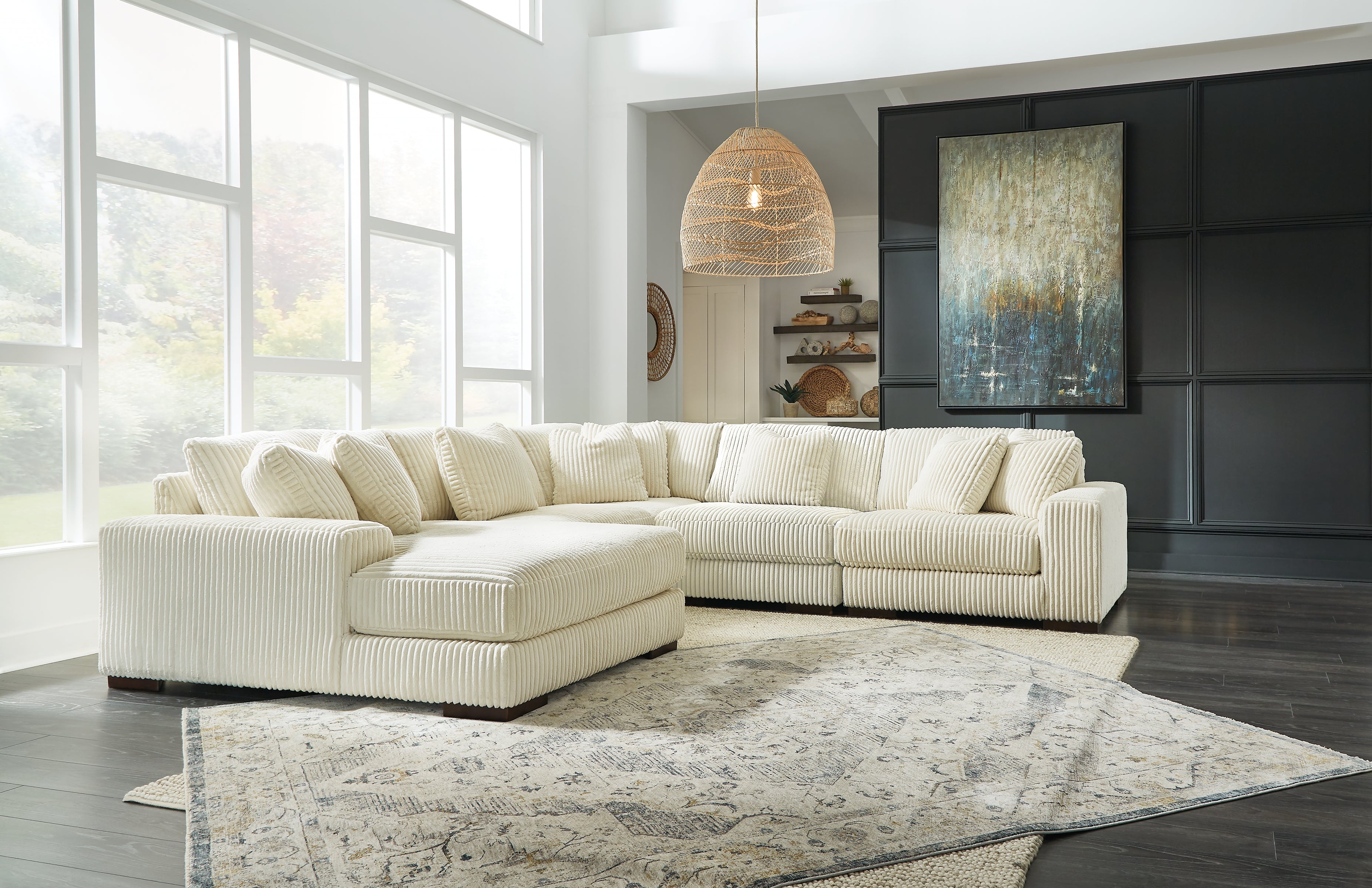 Tampa Furniture Outlet Lutz - Ashley Furniture - Lindyn Sectional - RAF 5-Piece Sectional with Chaise / Ivory - 21104S6