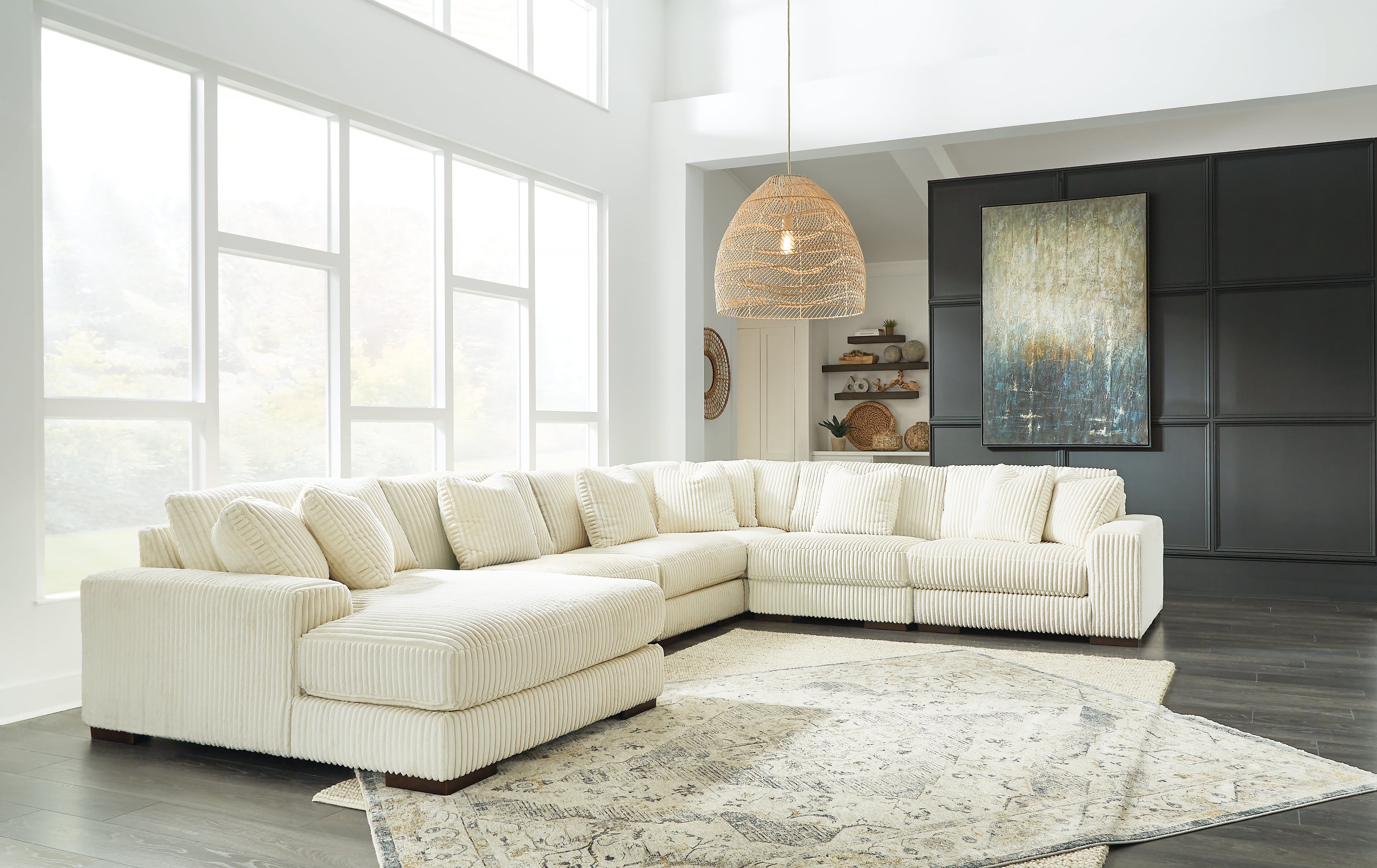 Tampa Furniture Outlet Lutz - Ashley Furniture - Lindyn Sectional - RAF 6-Piece Sectional with Chaise / Ivory - 21104S11