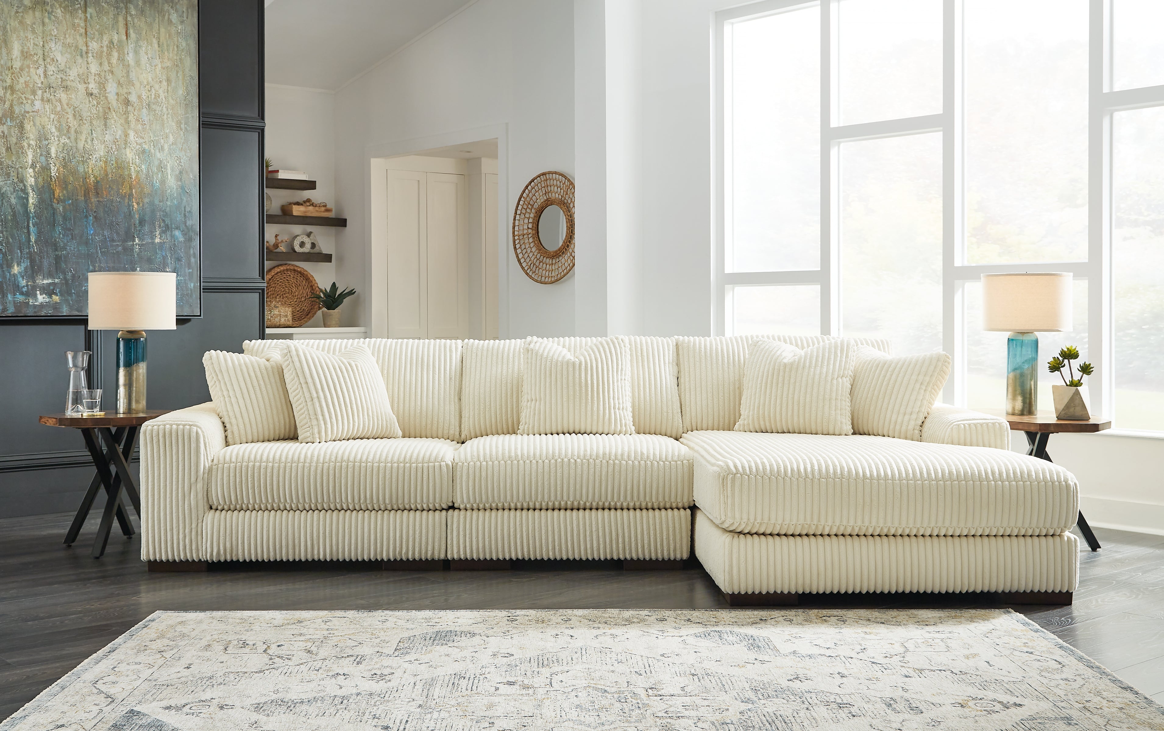 Tampa Furniture Outlet Lutz - Ashley Furniture - Lindyn Sectional - RAF 3-Piece Sectional with Chaise / Ivory - 21104S12