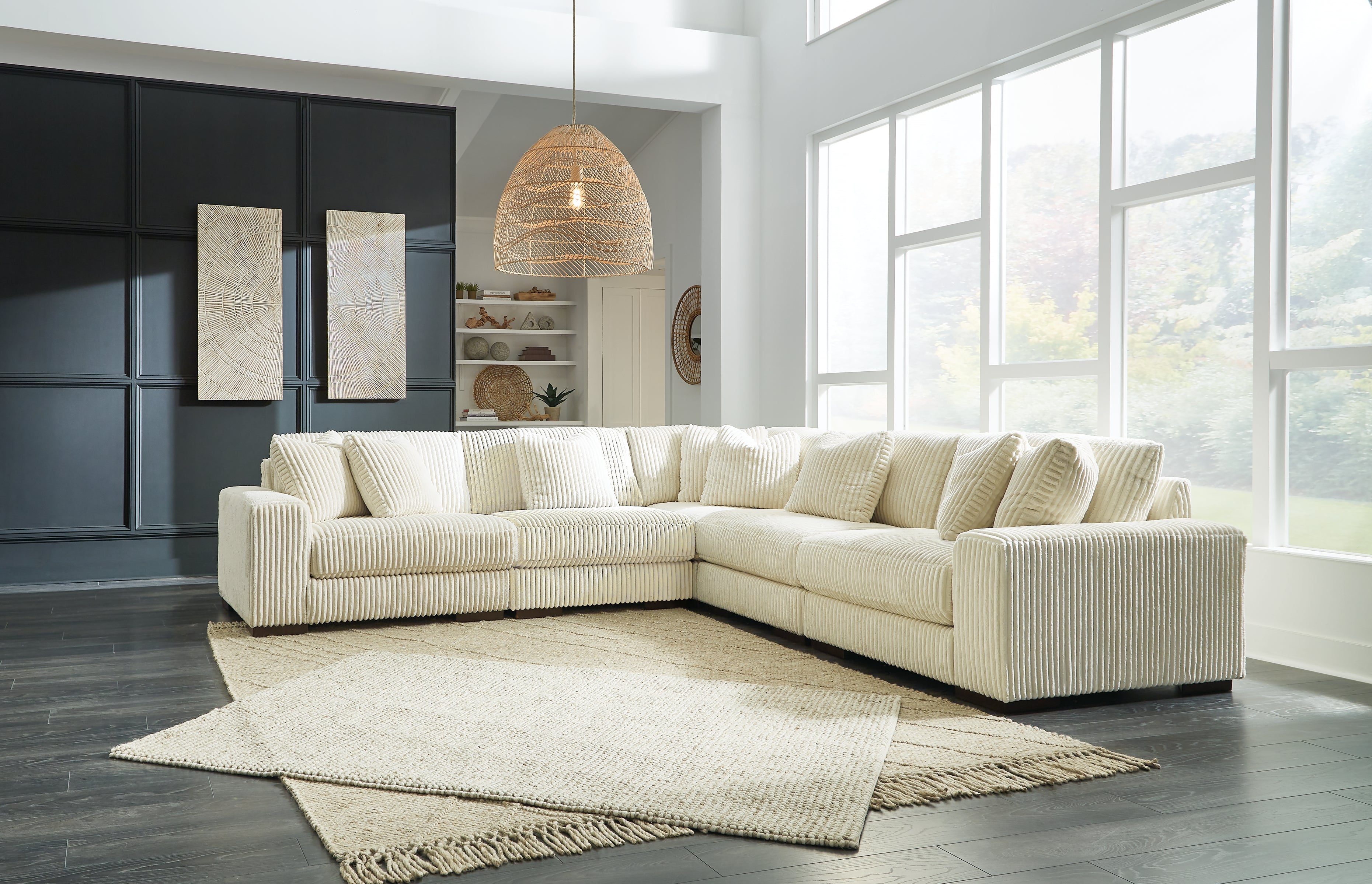 Tampa Furniture Outlet Lutz - Ashley Furniture - Lindyn Sectional - RAF 5-Piece Sectional / Ivory - 21104S5