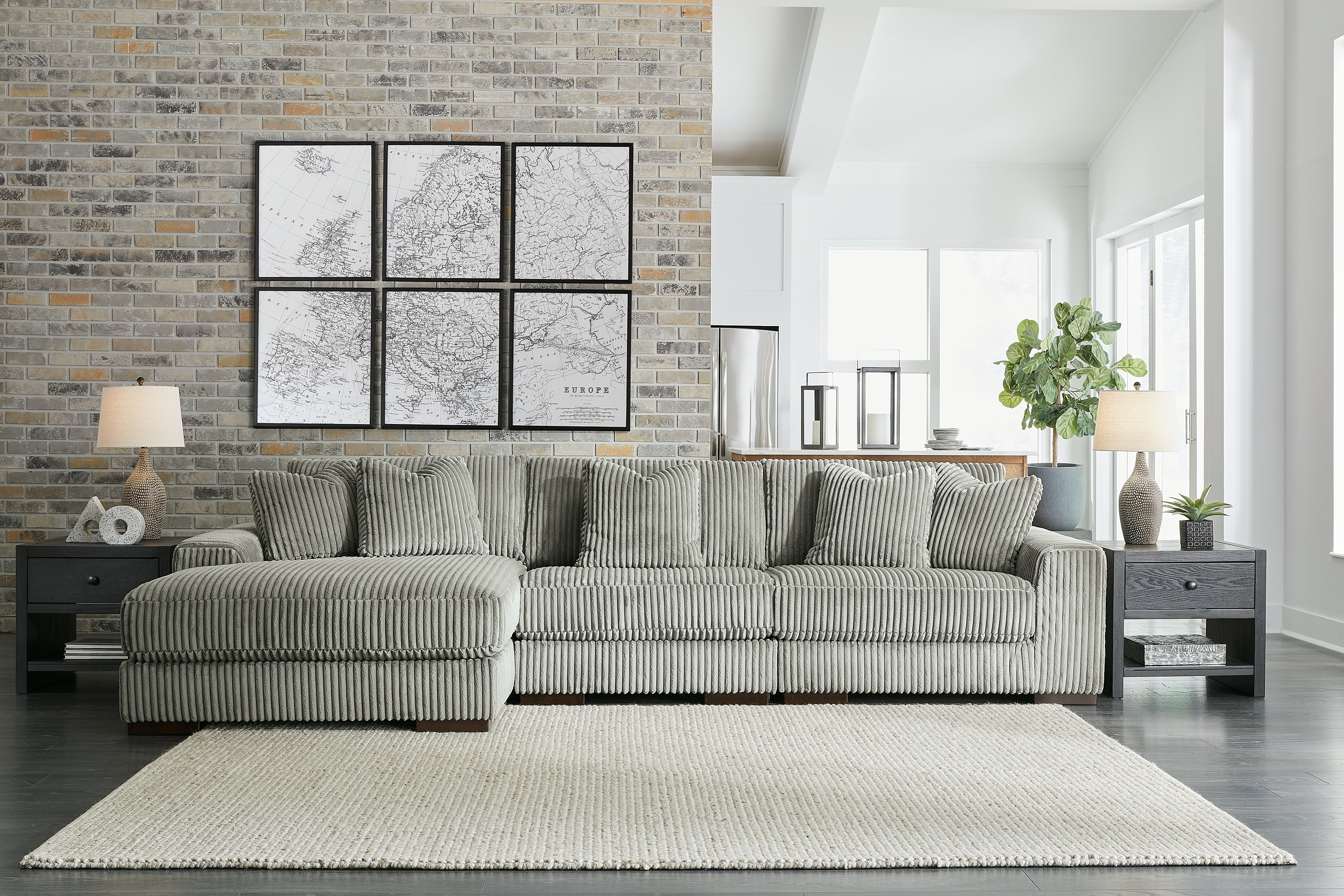 Tampa Furniture Outlet Lutz - Ashley Furniture - Lindyn Sectional - RAF 3-Piece Sectional with Chaise / Fog - 21105S10