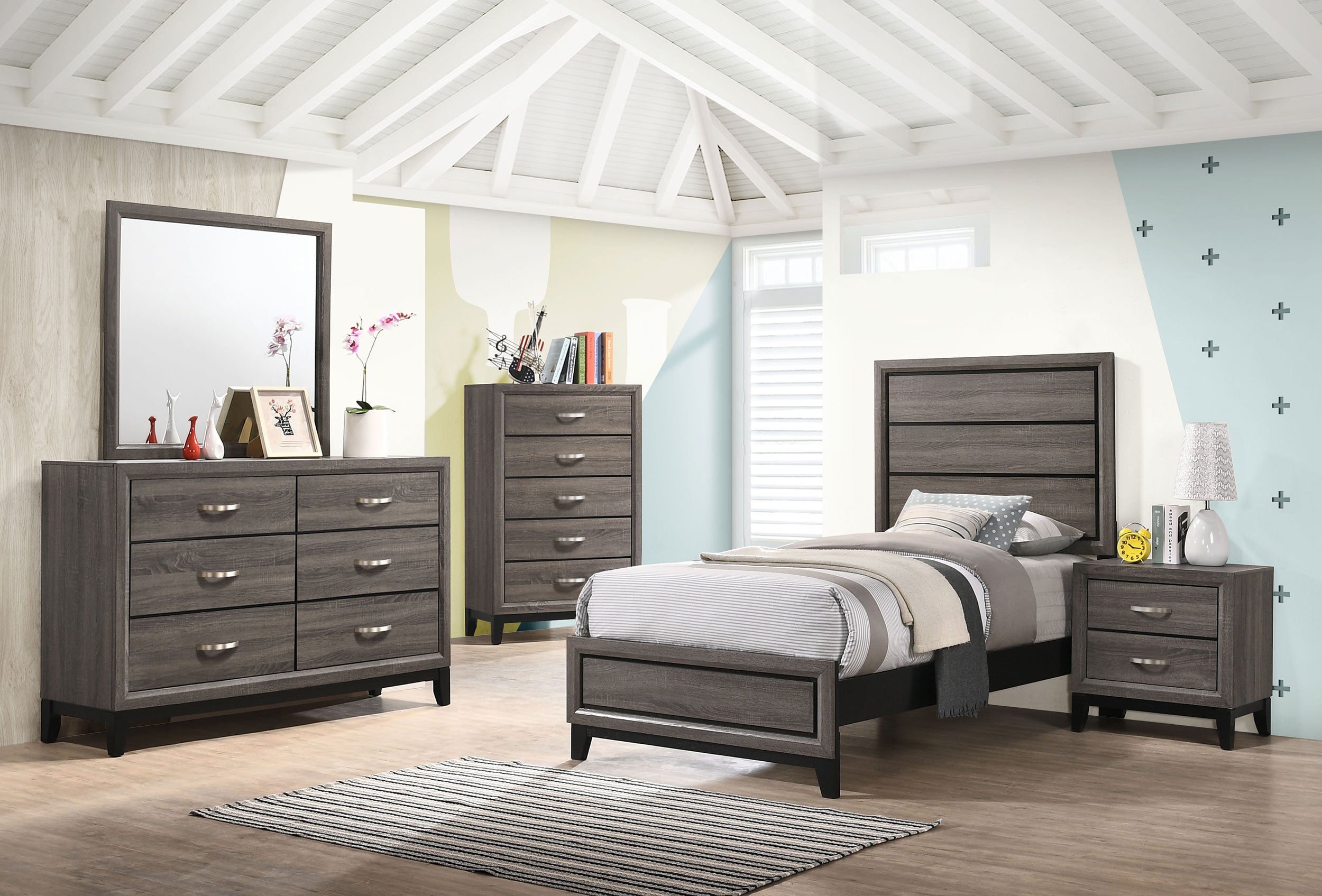 Tampa Furniture Outlet - Coaster - Watson Five-piece Twin Bedroom Set Grey Oak - 212421T-S5