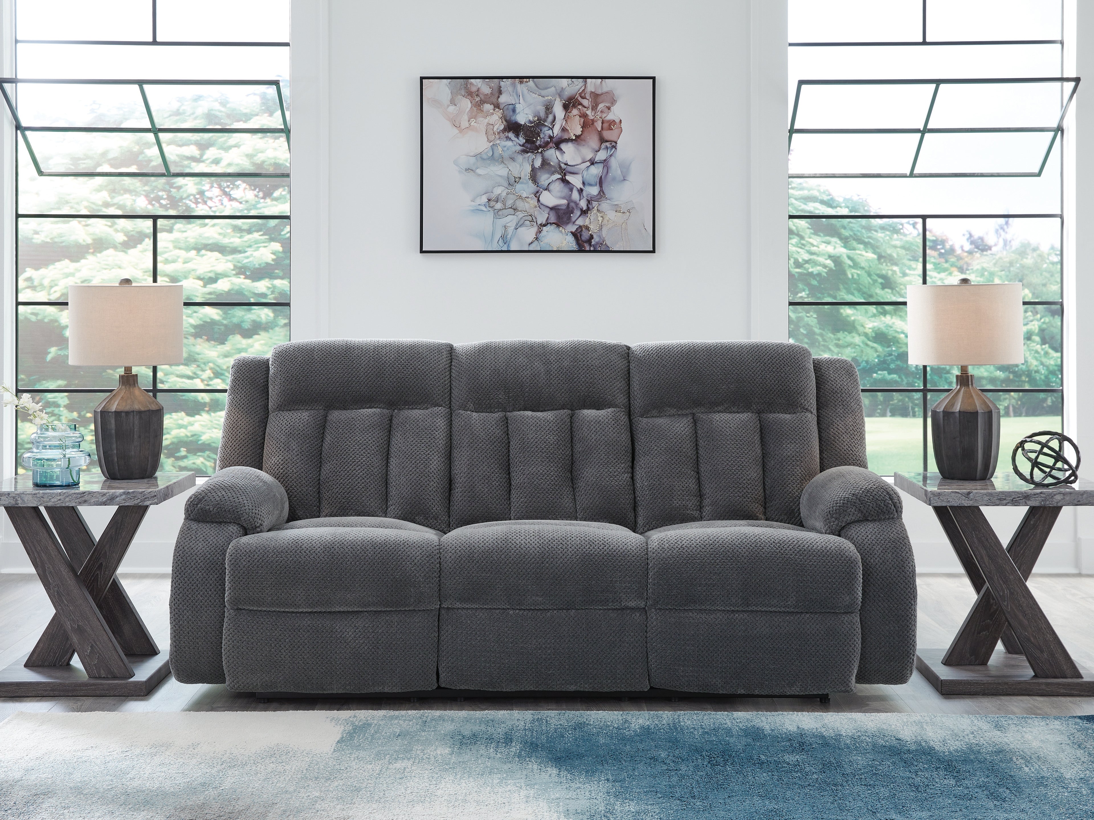 Tampa Furniture Outlet Lutz - Ashley Furniture - Observation Living Room - REC PWR Sofa w/Drop Down Table / Steel - PC2140599
