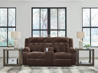 Tampa Furniture Outlet Lutz - Ashley Furniture - Observation Living Room - DBL REC PWR Loveseat w/Console / Chocolate - PC2140696