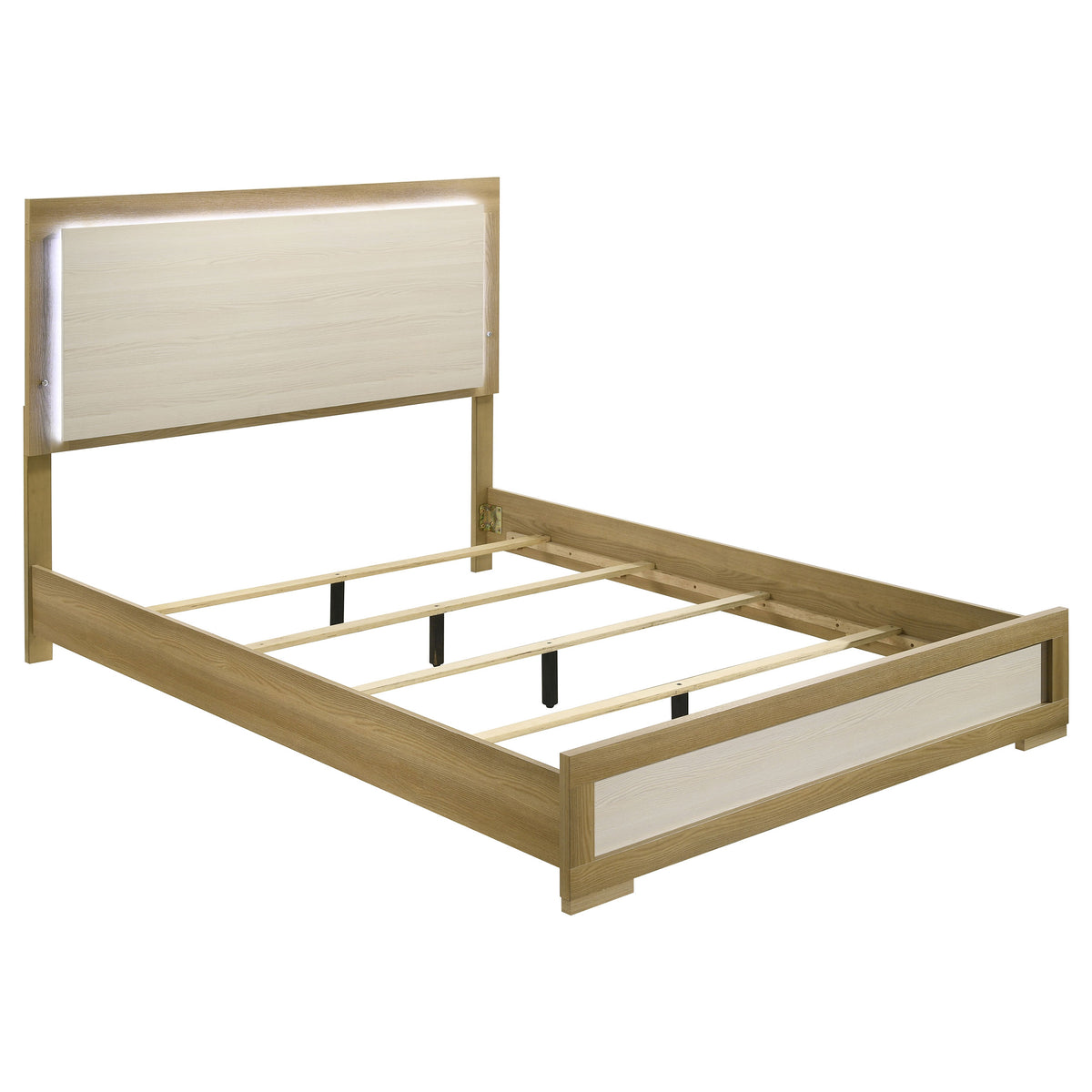 Tampa Furniture Outlet - Coaster - Hyland Wood Queen LED Panel Bed Natural and White - 215651Q