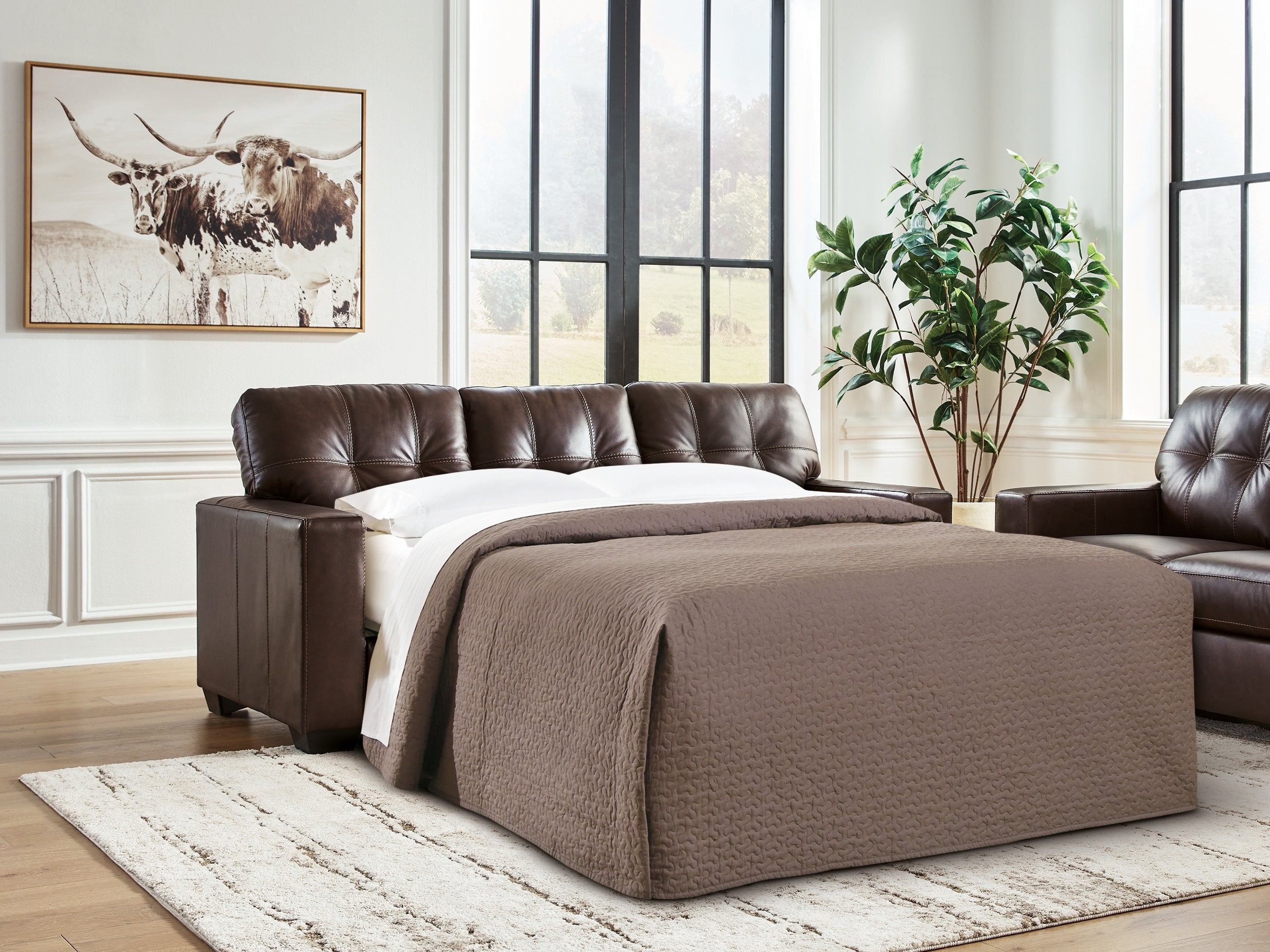 Tampa Furniture Outlet Lutz - Ashley Furniture - Santorine Living Room - Queen Sofa Sleeper / Dark Brown - 2170639