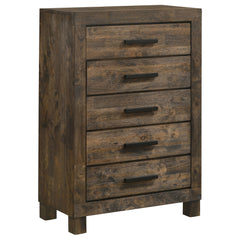 Tampa Furniture Outlet - Coaster - Woodmont 5-drawer Bedroom Chest Rustic Golden Brown - 222635