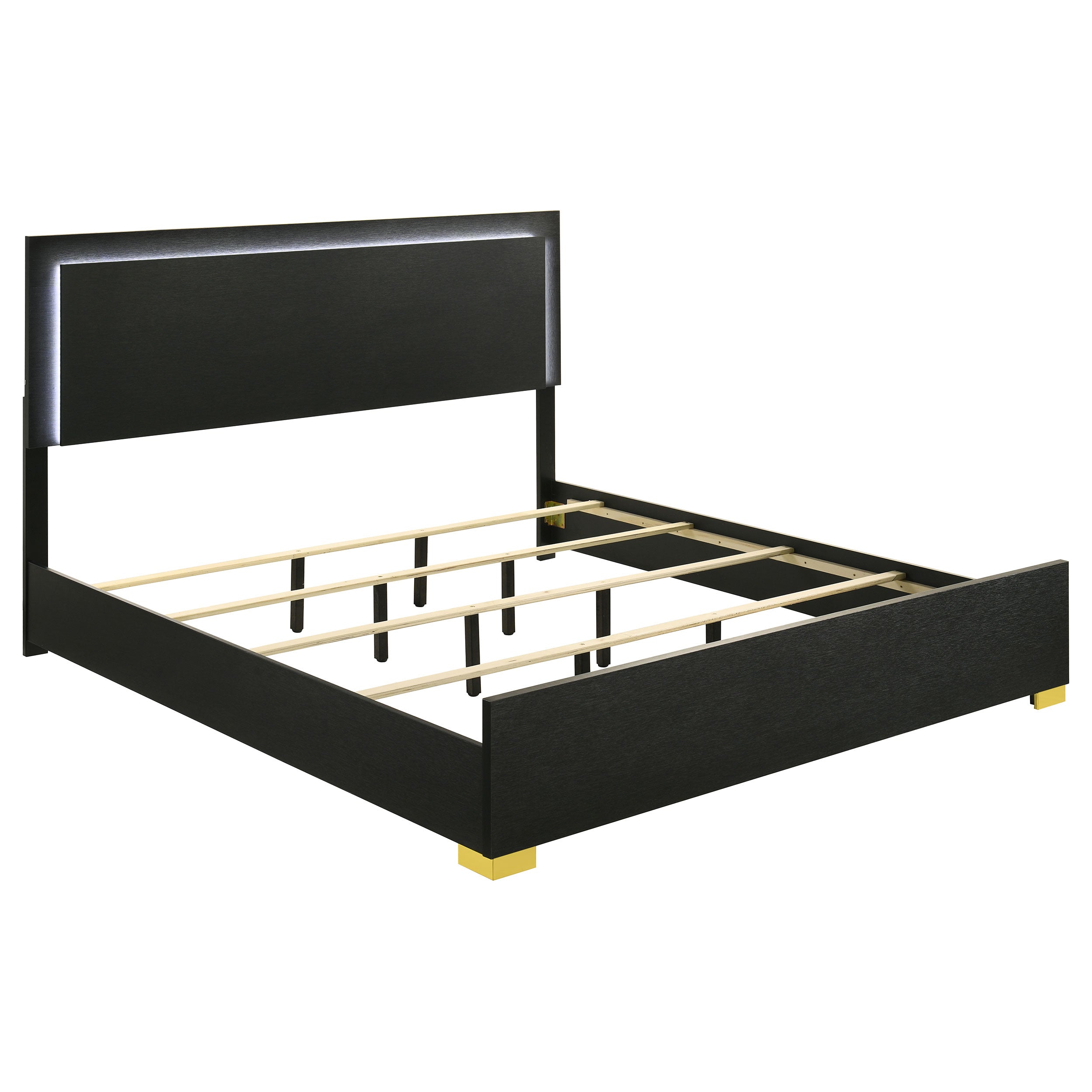 Tampa Furniture Outlet - Coaster - Marceline Wood Eastern King LED Panel Bed Black - 222831KE