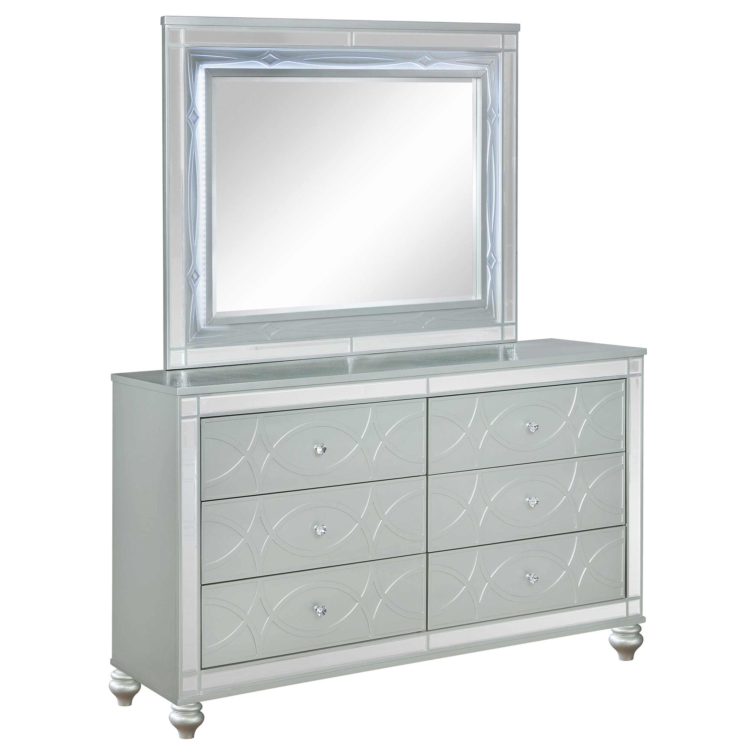 Tampa Furniture Outlet - Coaster - Gunnison 6-drawer Dresser with Mirror Silver Metallic - 223213M