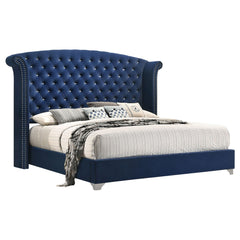 Tampa Furniture Outlet - Coaster - Melody Upholstered Eastern King Wingback Bed Pacific Blue - 223371KE
