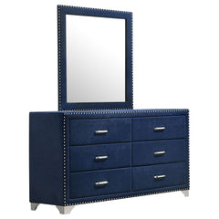 Tampa Furniture Outlet - Coaster - Melody 6-drawer Upholstered Dresser with Mirror Pacific Blue - 223373M