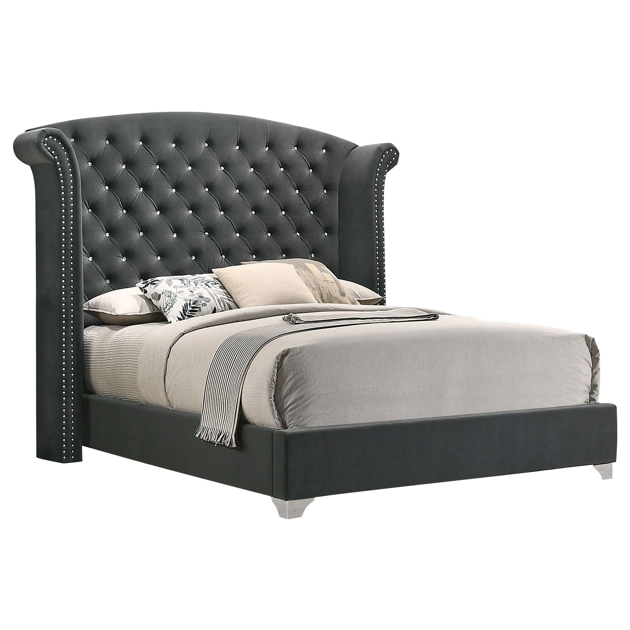 Tampa Furniture Outlet - Coaster - Melody Upholstered Queen Wingback Bed Grey - 223381Q