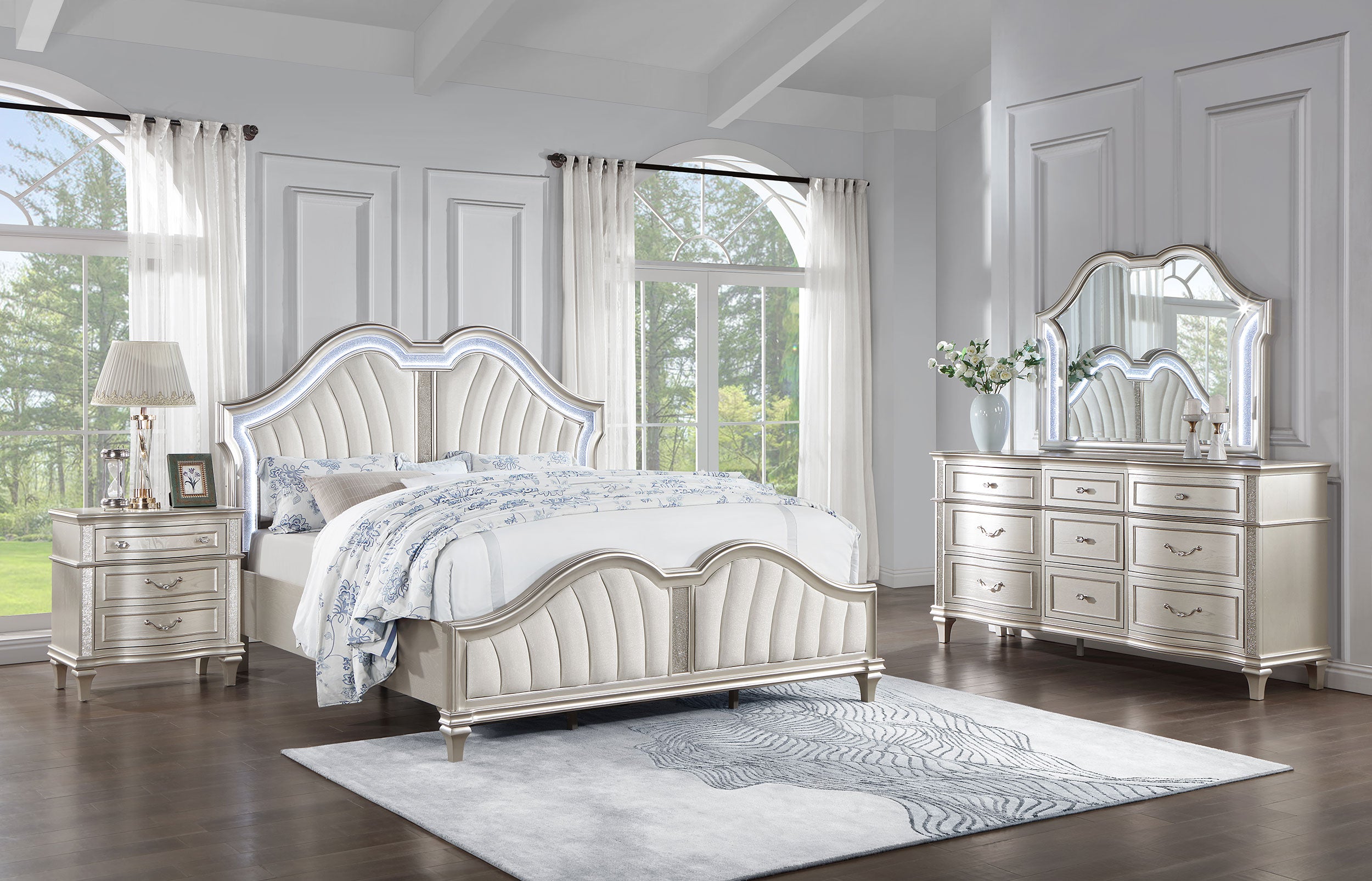 Tampa Furniture Outlet - Coaster - Evangeline 4-piece Eastern King Bedroom Set Silver Oak - 223391KE-S4