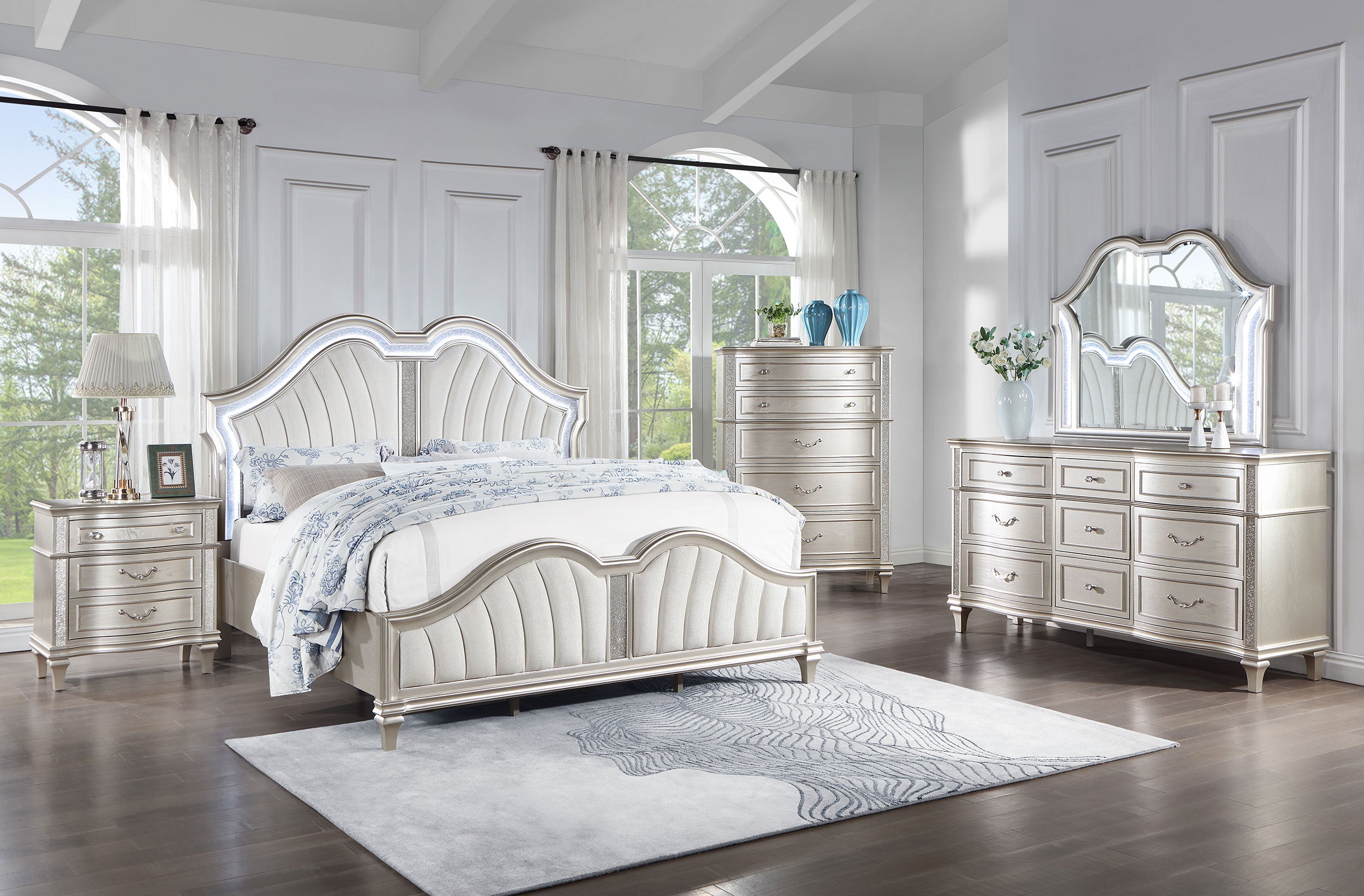 Tampa Furniture Outlet - Coaster - Evangeline 5-piece California King Bedroom Set Silver Oak - 223391KW-S5