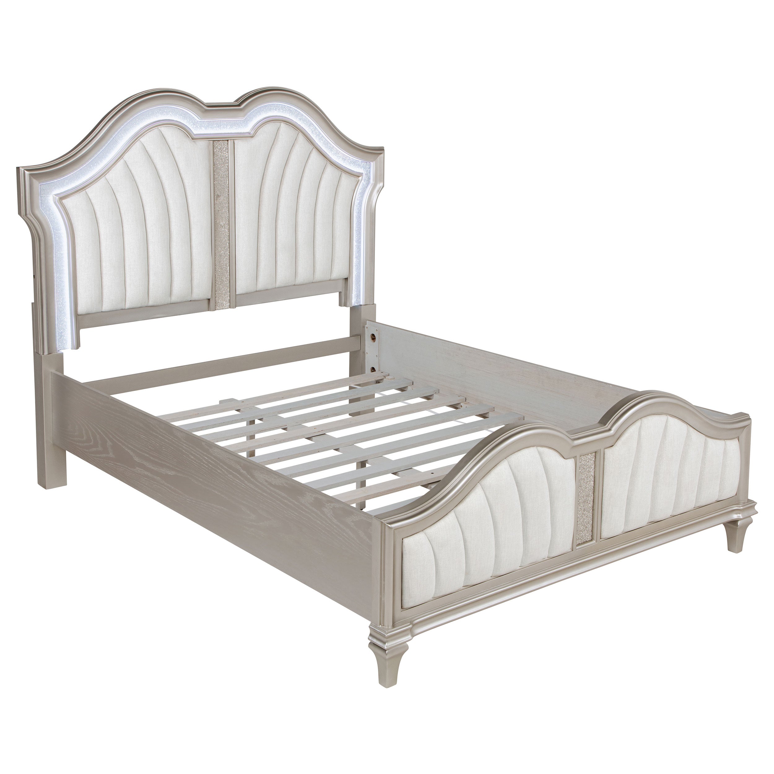 Tampa Furniture Outlet - Coaster - Evangeline Wood Queen LED Panel Bed Silver Oak - 223391Q