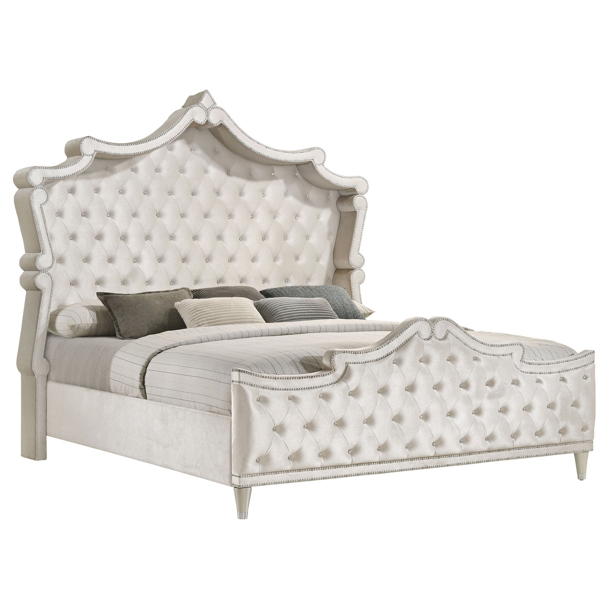 Tampa Furniture Outlet - Coaster - Antonella Upholstered Eastern King Panel Bed Ivory and Camel - 223521KE
