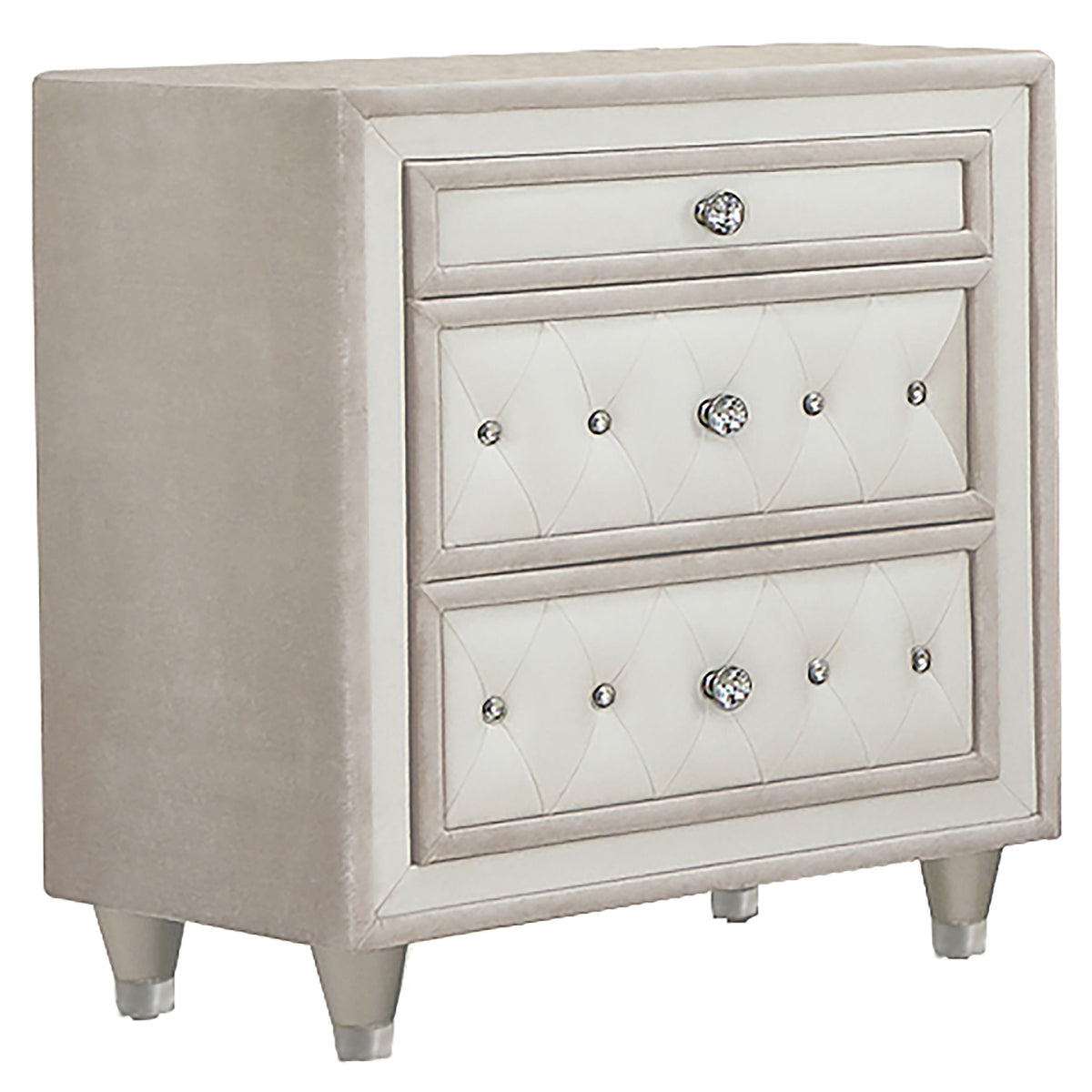Tampa Furniture Outlet - Coaster - Antonella Upholstered 3-drawer Nightstand Ivory and Camel - 223522