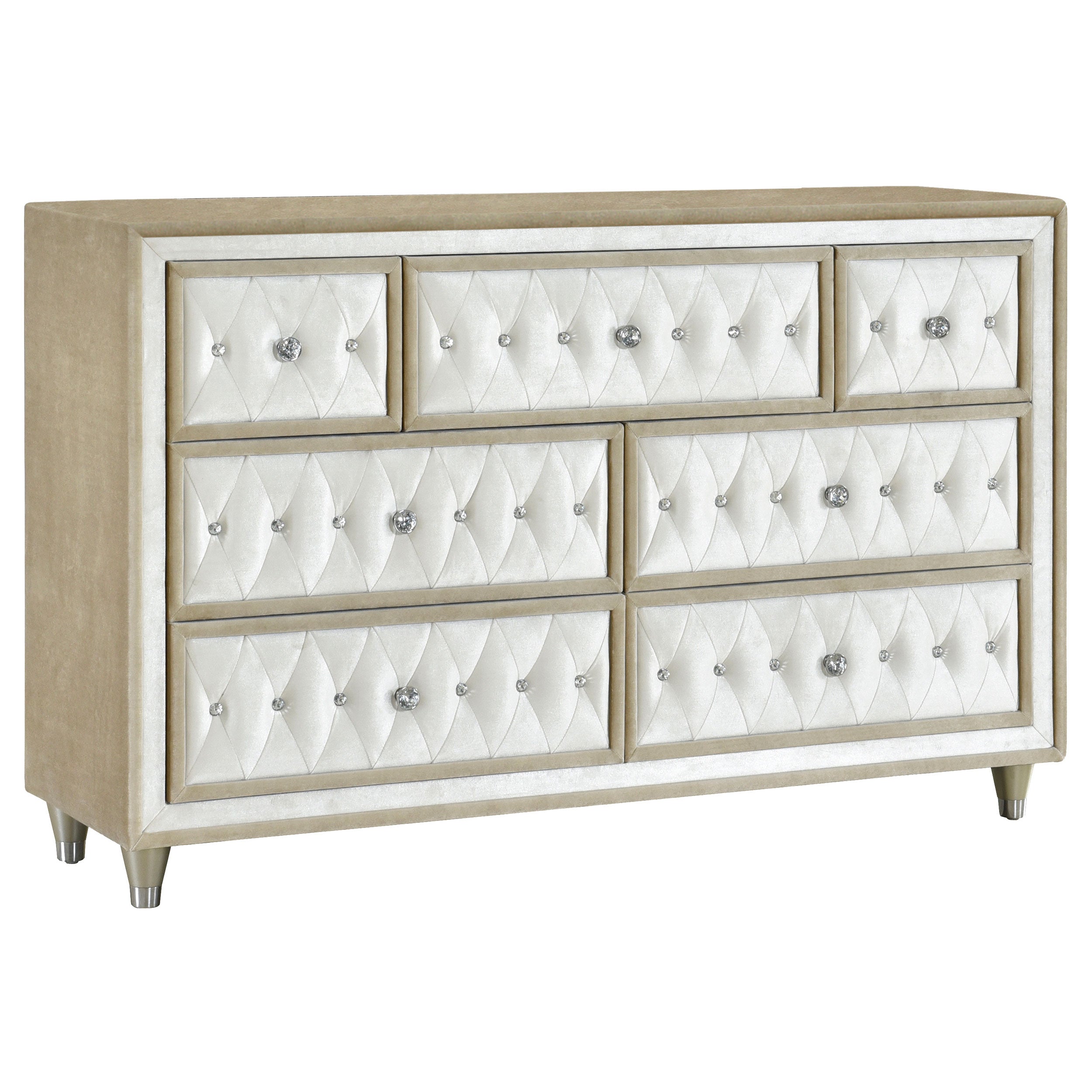 Tampa Furniture Outlet - Coaster - Antonella 7-drawer Upholstered Dresser Ivory and Camel - 223523