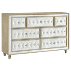 Tampa Furniture Outlet - Coaster - Antonella 7-drawer Upholstered Dresser Ivory and Camel - 223523