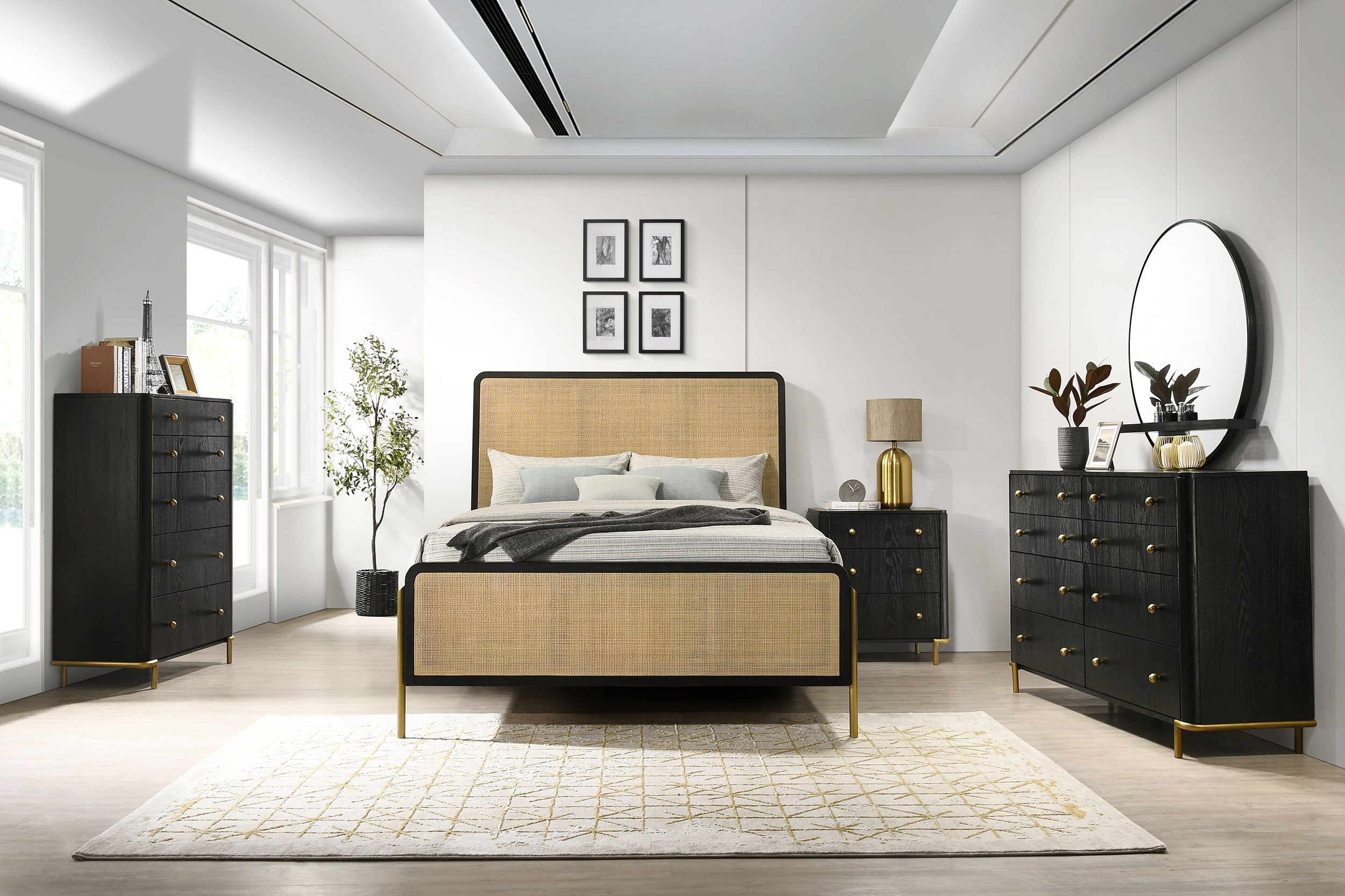 Tampa Furniture Outlet - Coaster - Arini 5-piece Queen Bedroom Set Black and Natural - 224330Q-S5
