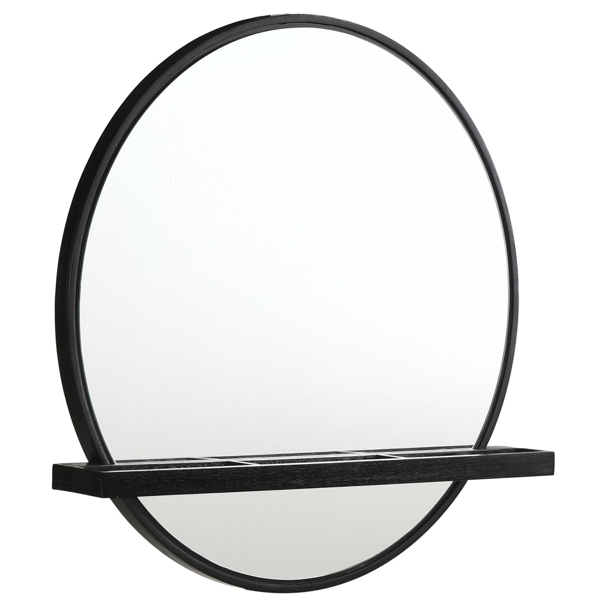 Tampa Furniture Outlet - Coaster - Arini Round Vanity Wall Mirror with Shelf Black - 224338